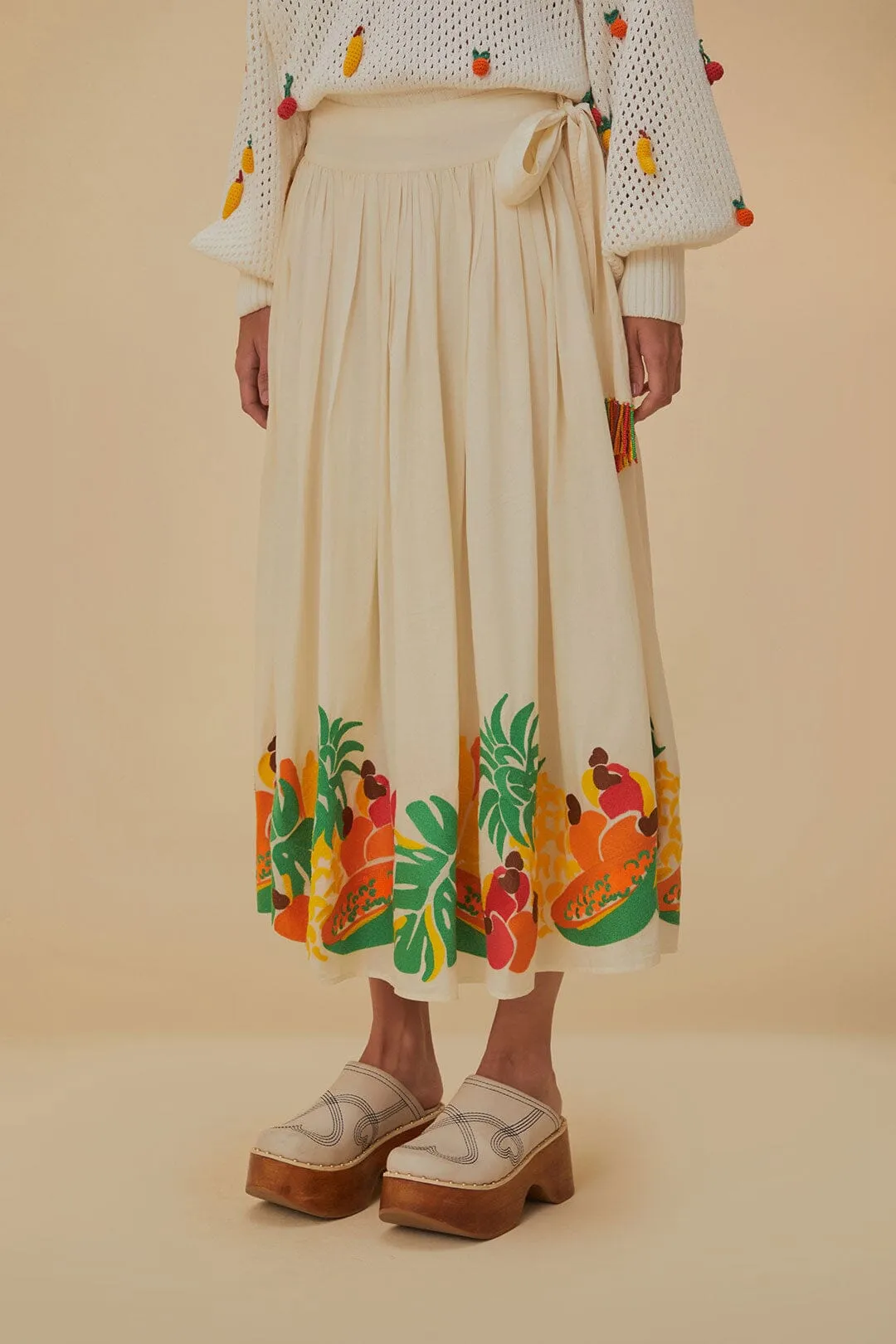 Embroidered Fruits Side Bow Midi Skirt Vibe Shot Light Moodboard