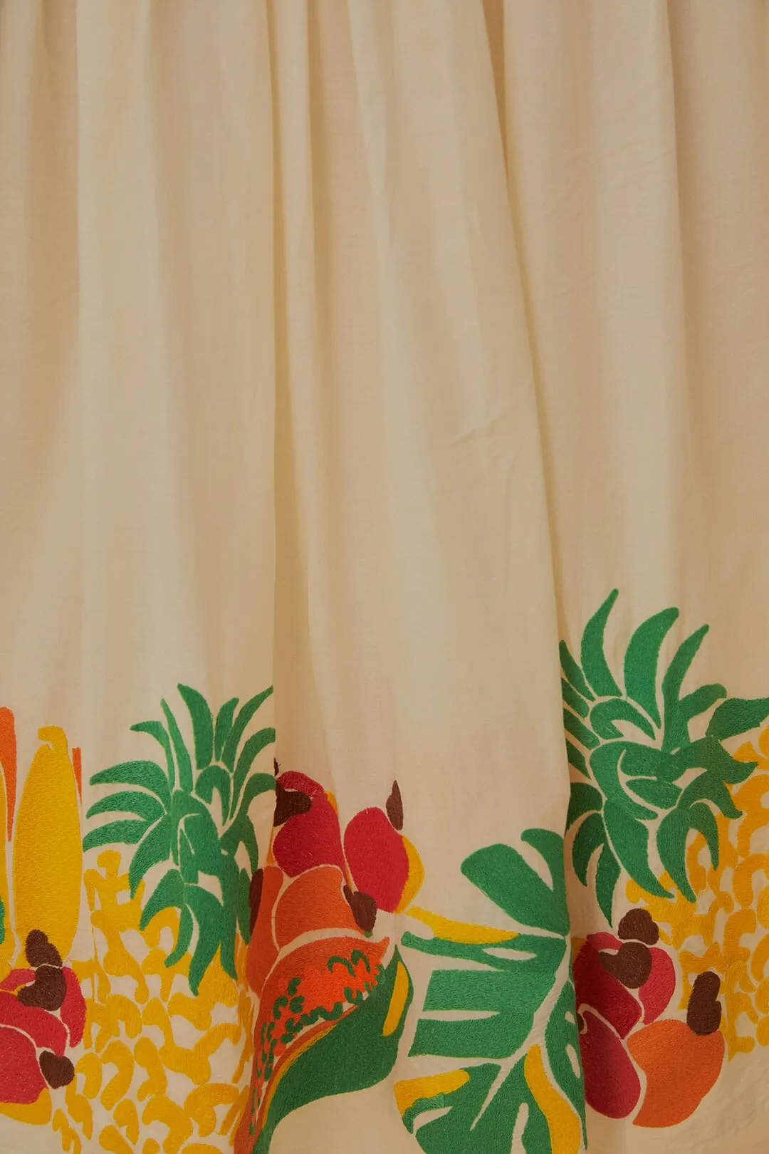 Embroidered Fruits Side Bow Midi Skirt Neat Fit Crisscross Back