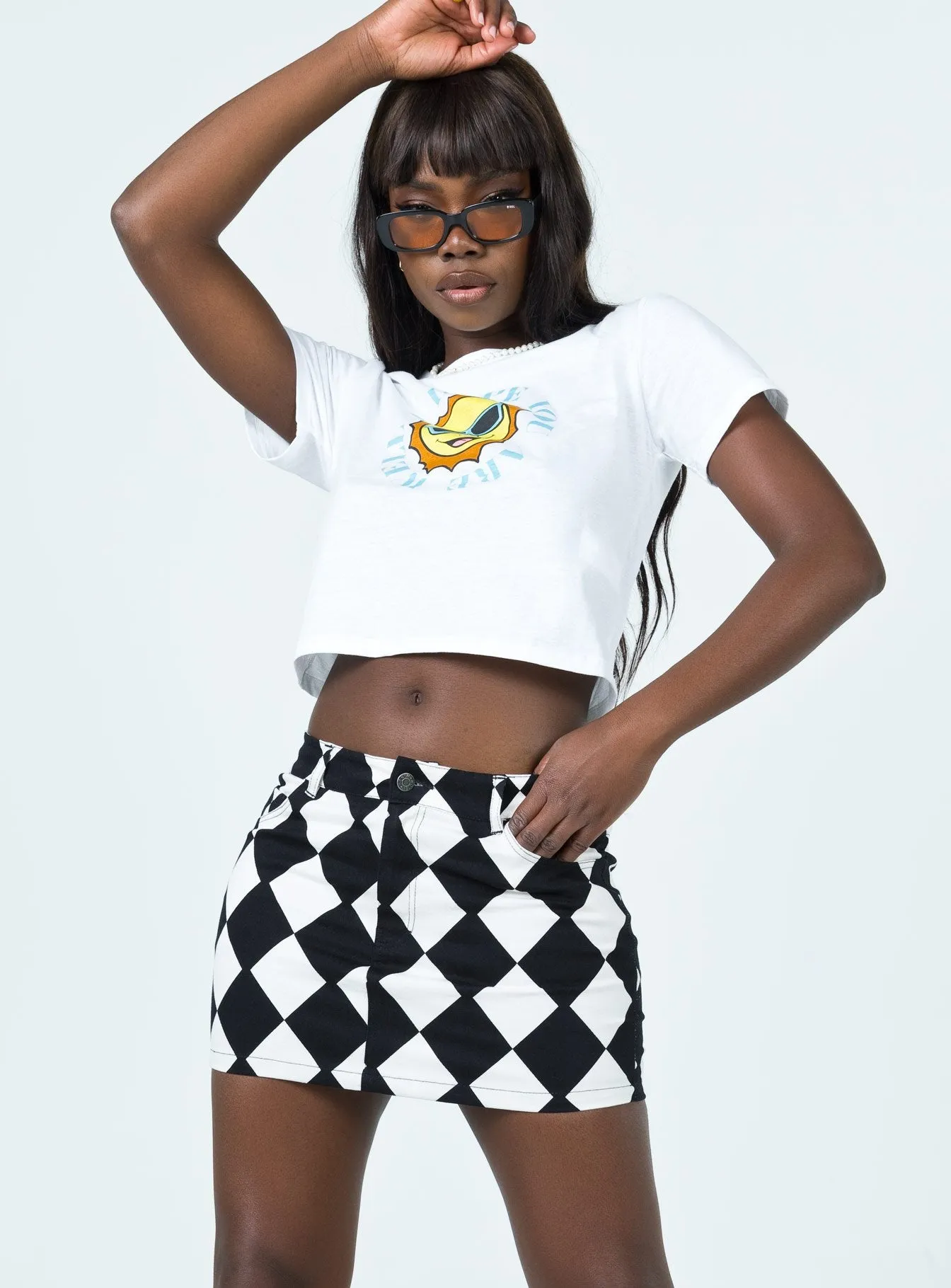 Hip Skimming Ombre effect Motel Micro Broomy Skirt Harlequin Black White