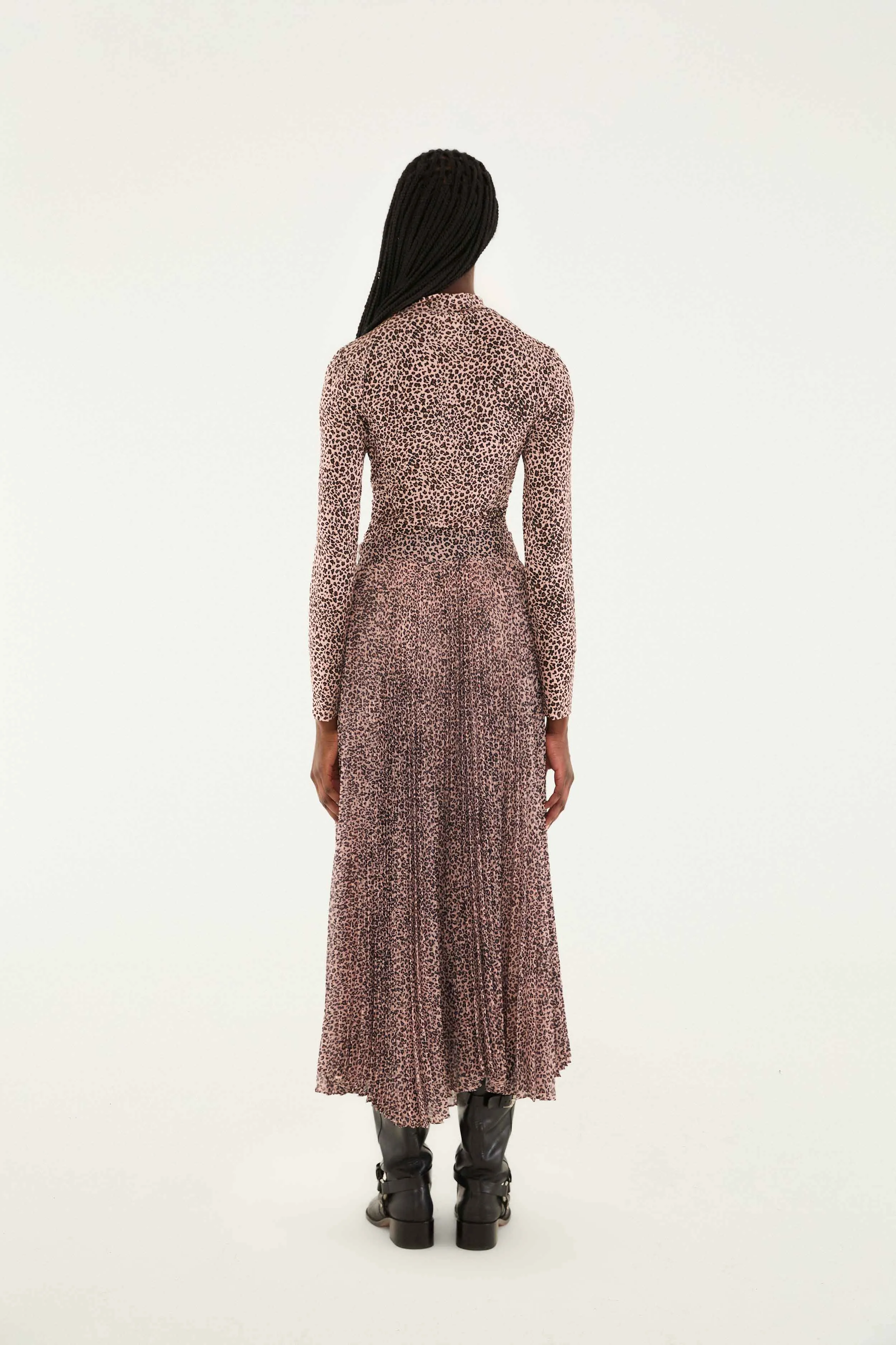 Sleek Outfit Pink Baby Leopard Pleated Maxi Skirt