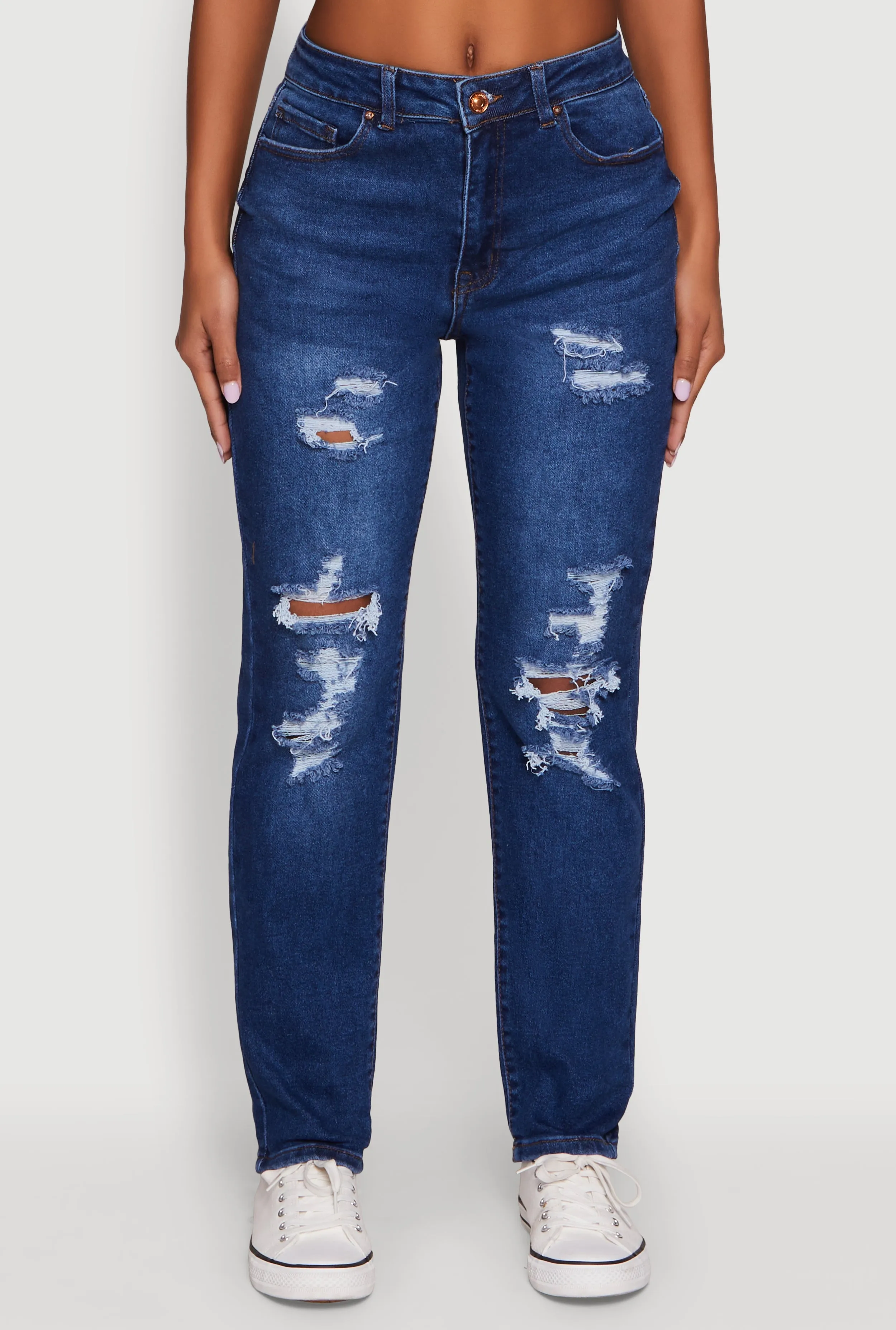 Fresh Look WAX Mid Rise Boyfriend Cut Distressed Jeans