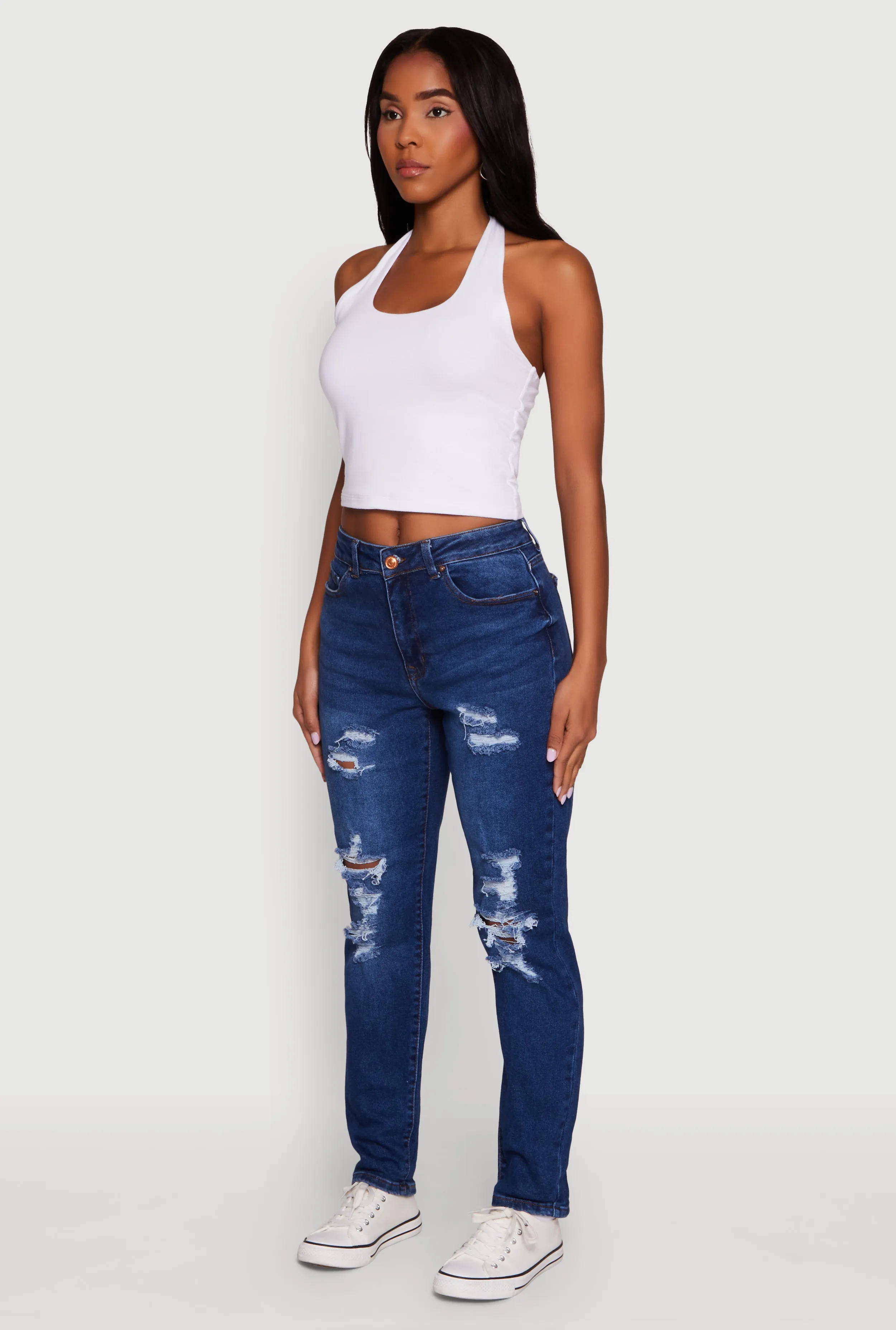 WAX Mid Rise Boyfriend Cut Distressed Jeans Classic Wear Street Fashion Smart Outfit