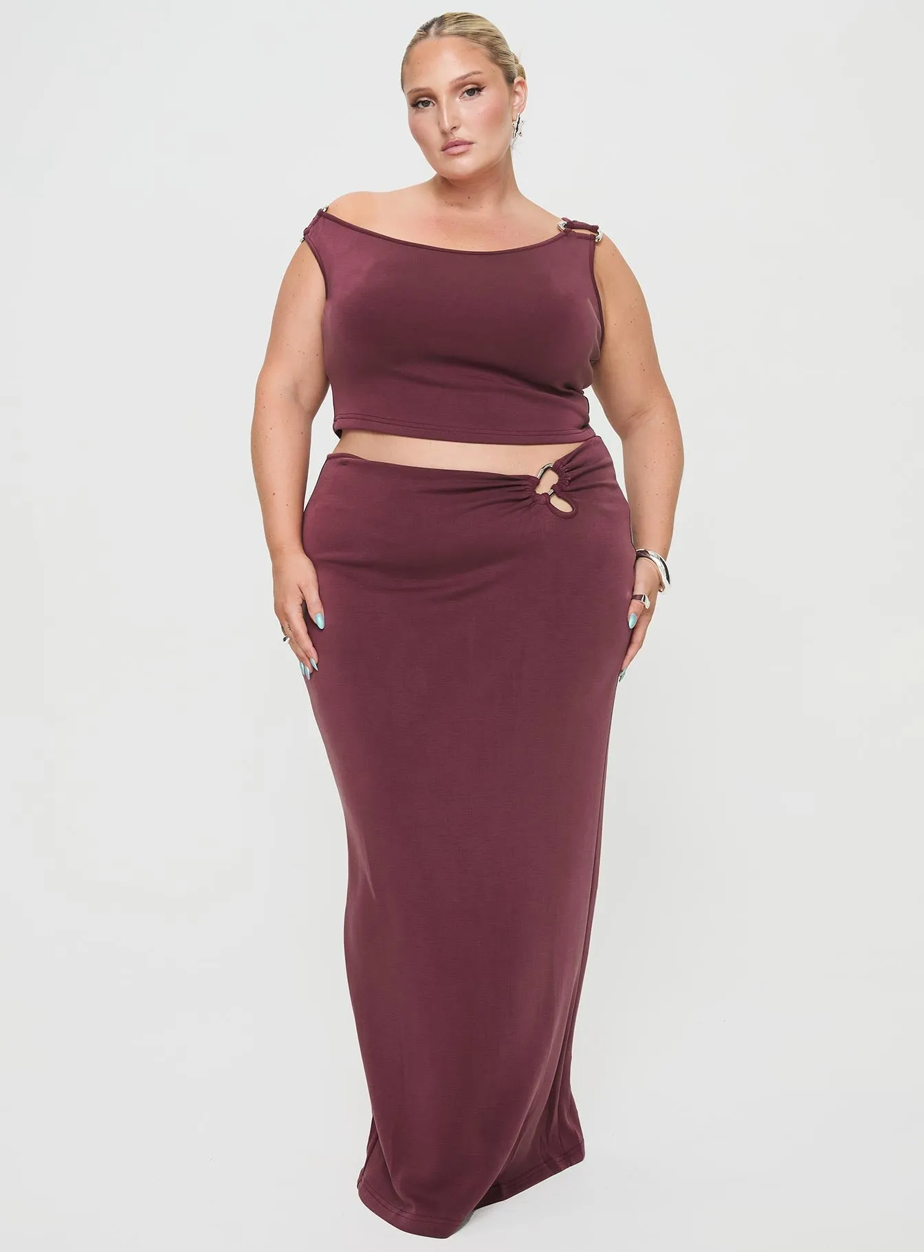 Whiley Maxi Skirt Mauve Curve Breezy Mood Cozy Vibe