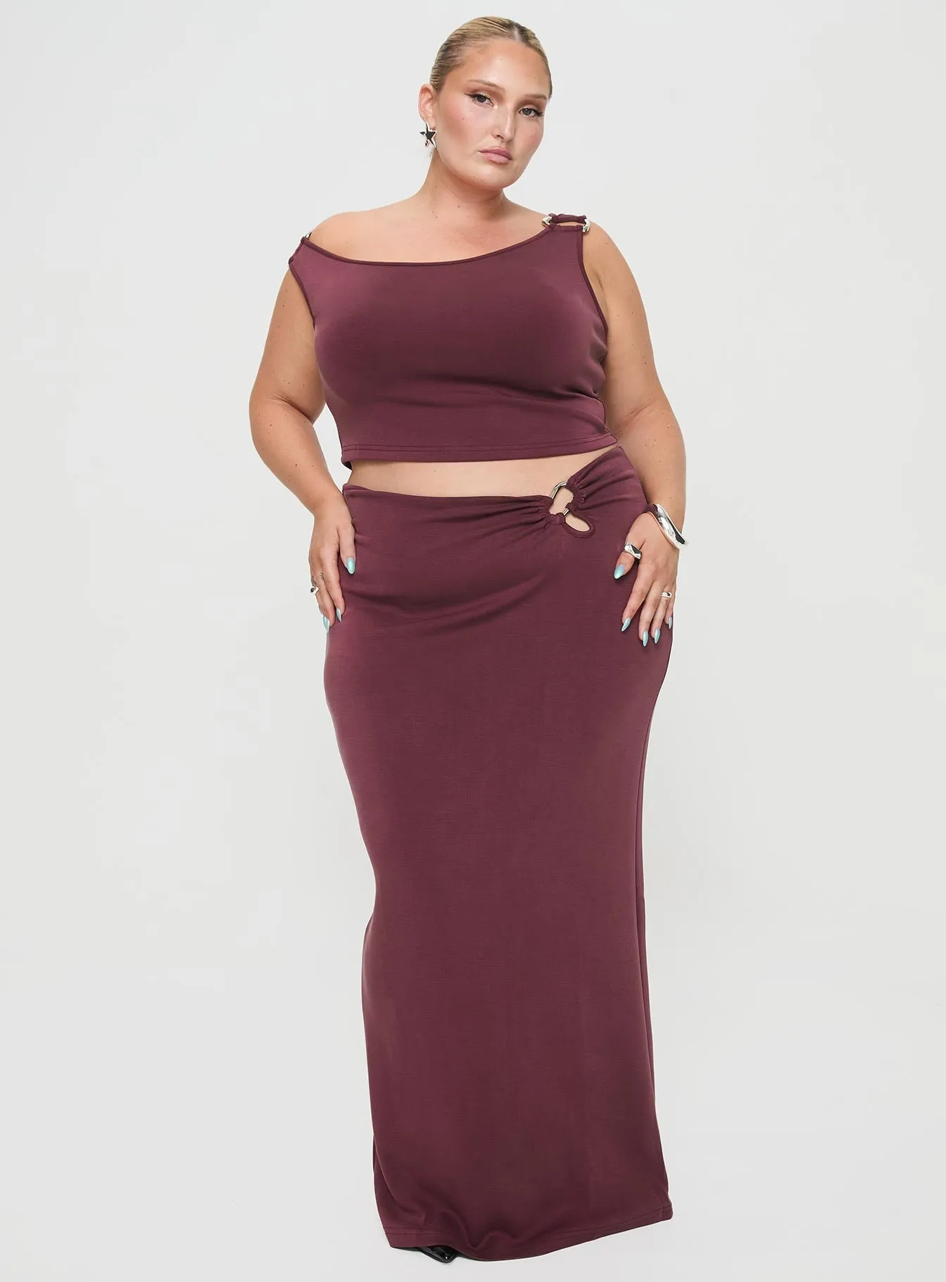Whiley Maxi Skirt Mauve Curve Twist Front