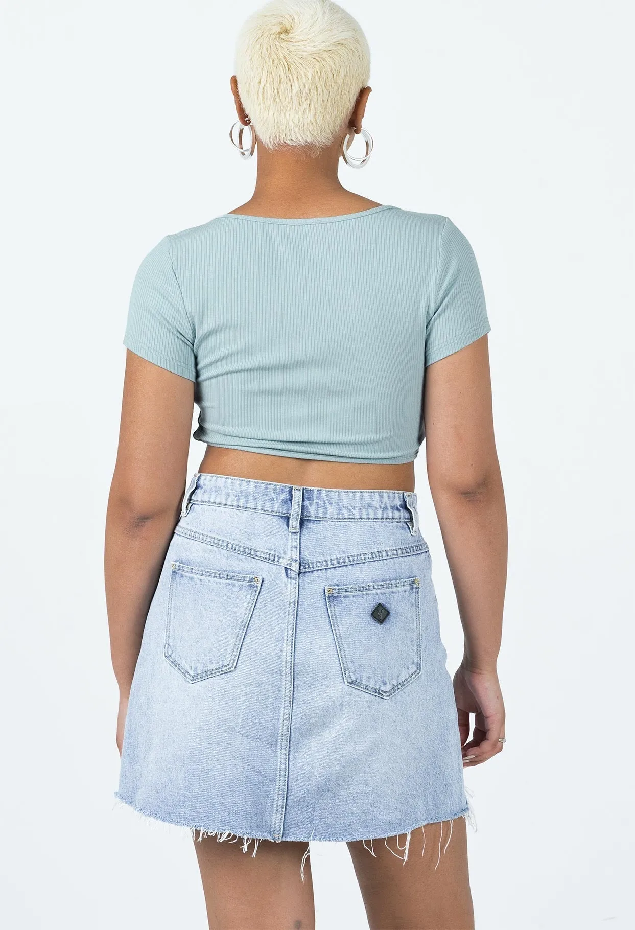 Heritage Craft Abrand Aline Skirt Rhonda Rip Mid Wash Denim