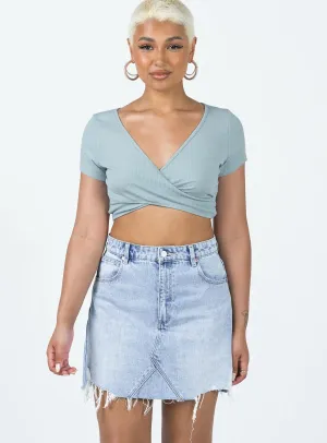 Modern Luxe Abrand Aline Skirt Rhonda Rip Mid Wash Denim