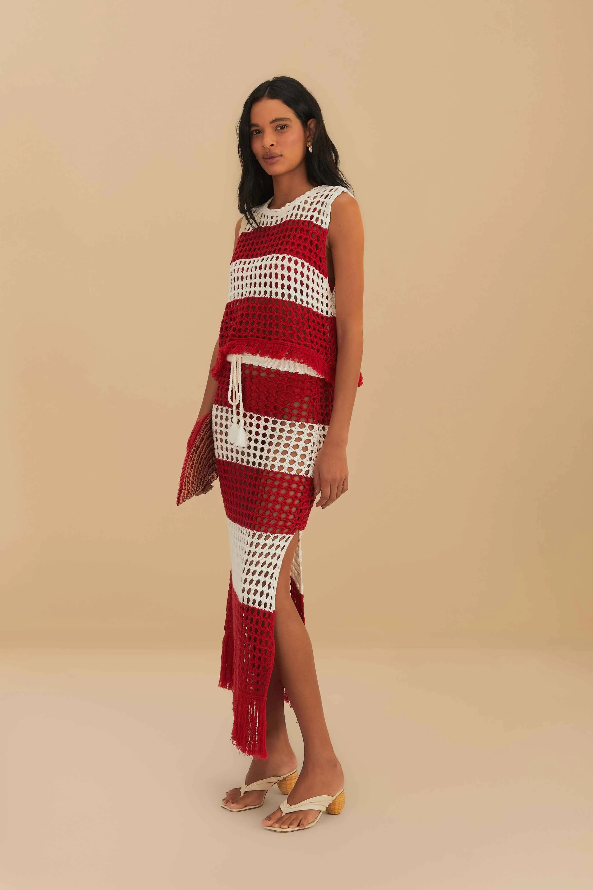 Breezy Look Summer Outfit RED STRIPES CROCHET SKIRT