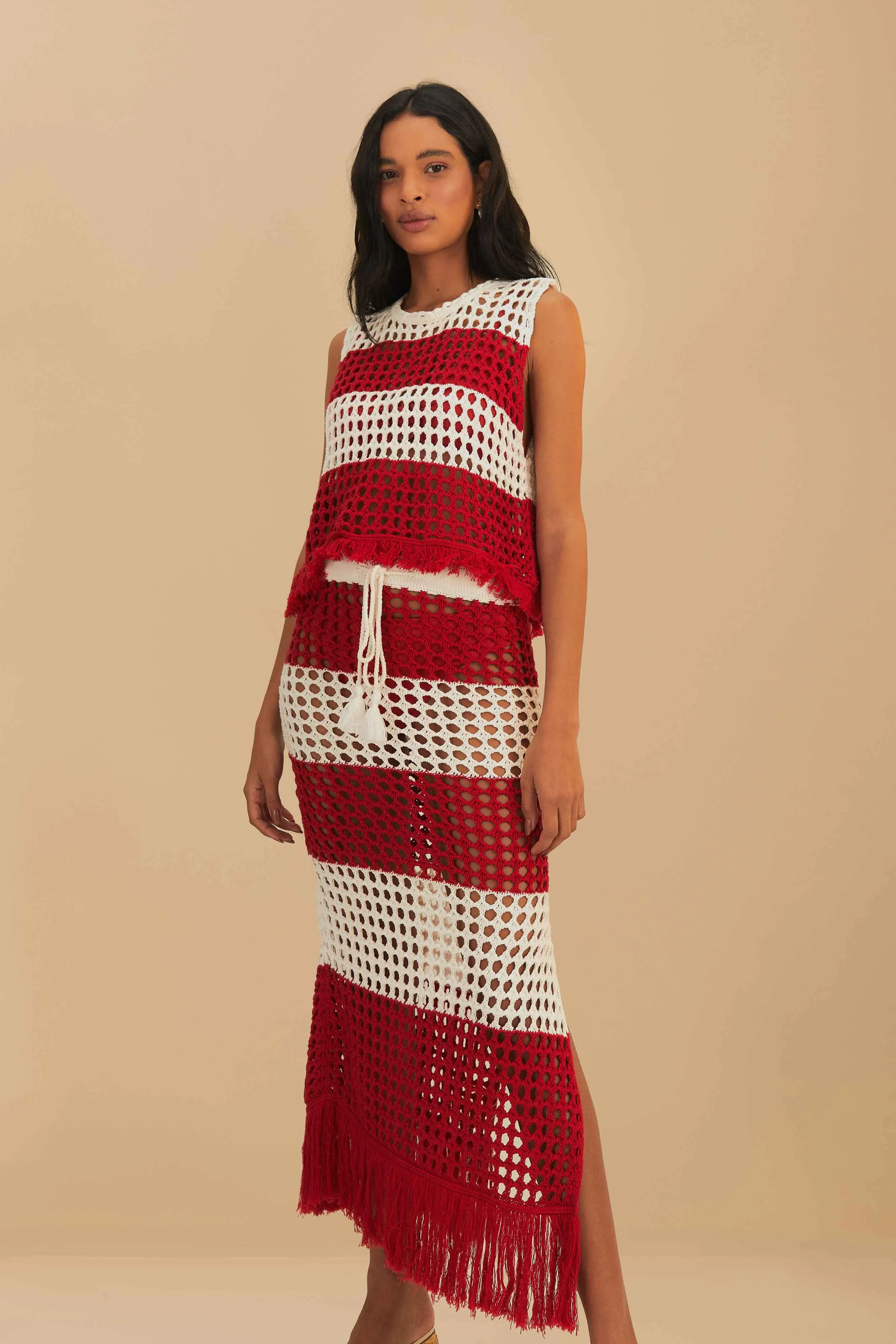 RED STRIPES CROCHET SKIRT Simple Layer Simple Fashion