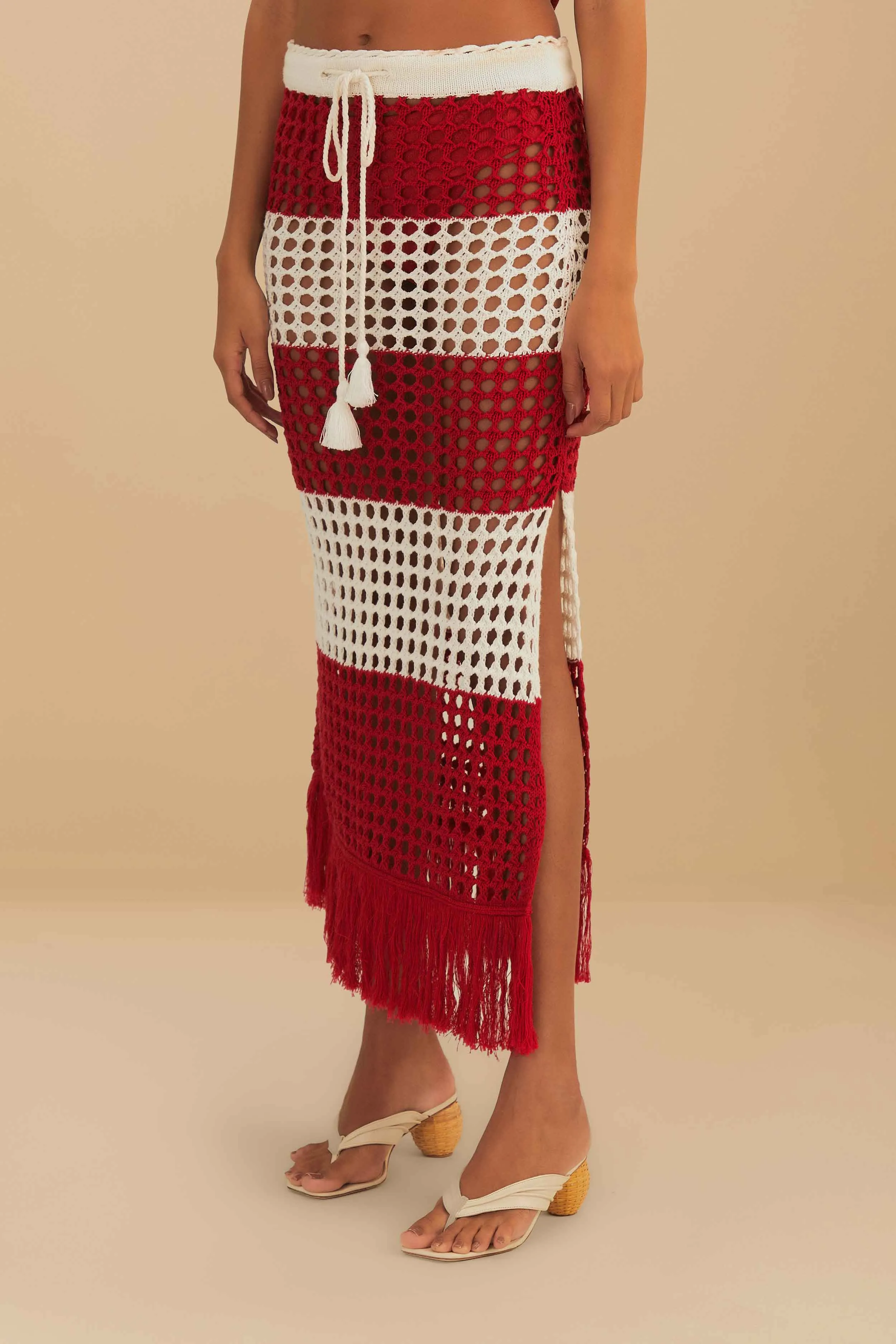 Fashion Style Neutrals Only RED STRIPES CROCHET SKIRT