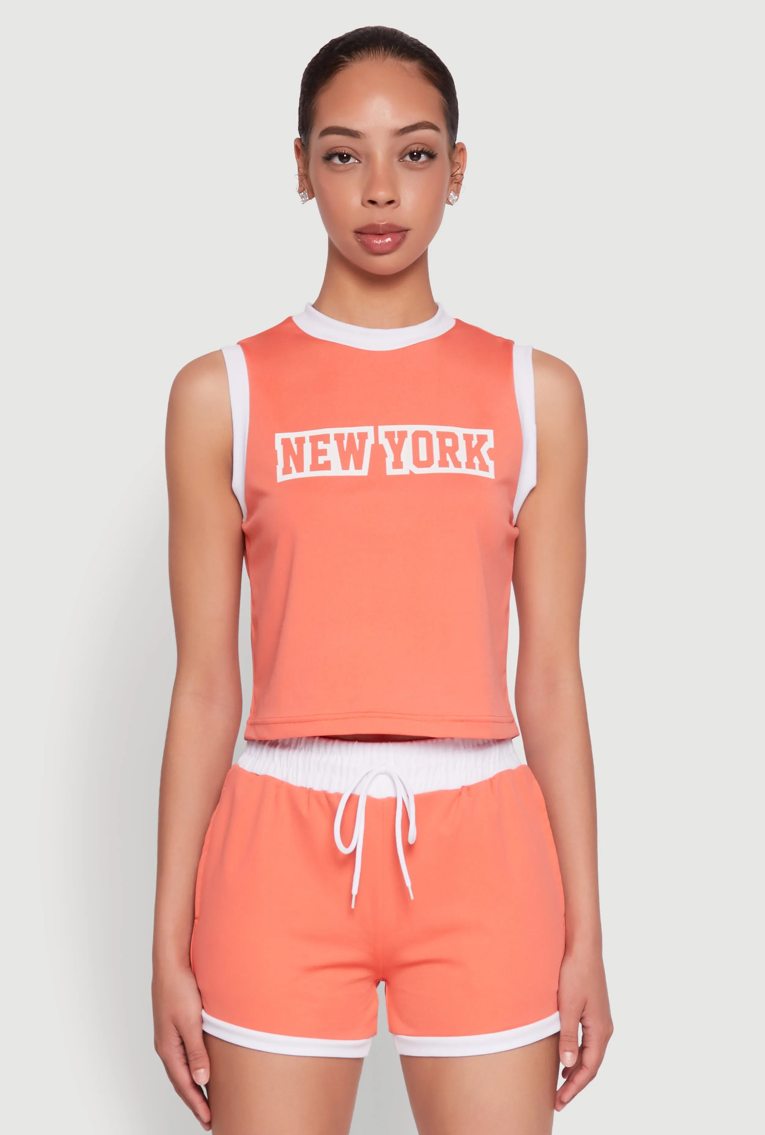 New York Graphic Contrast Trim Tank Top waterproof Fire - Resistant