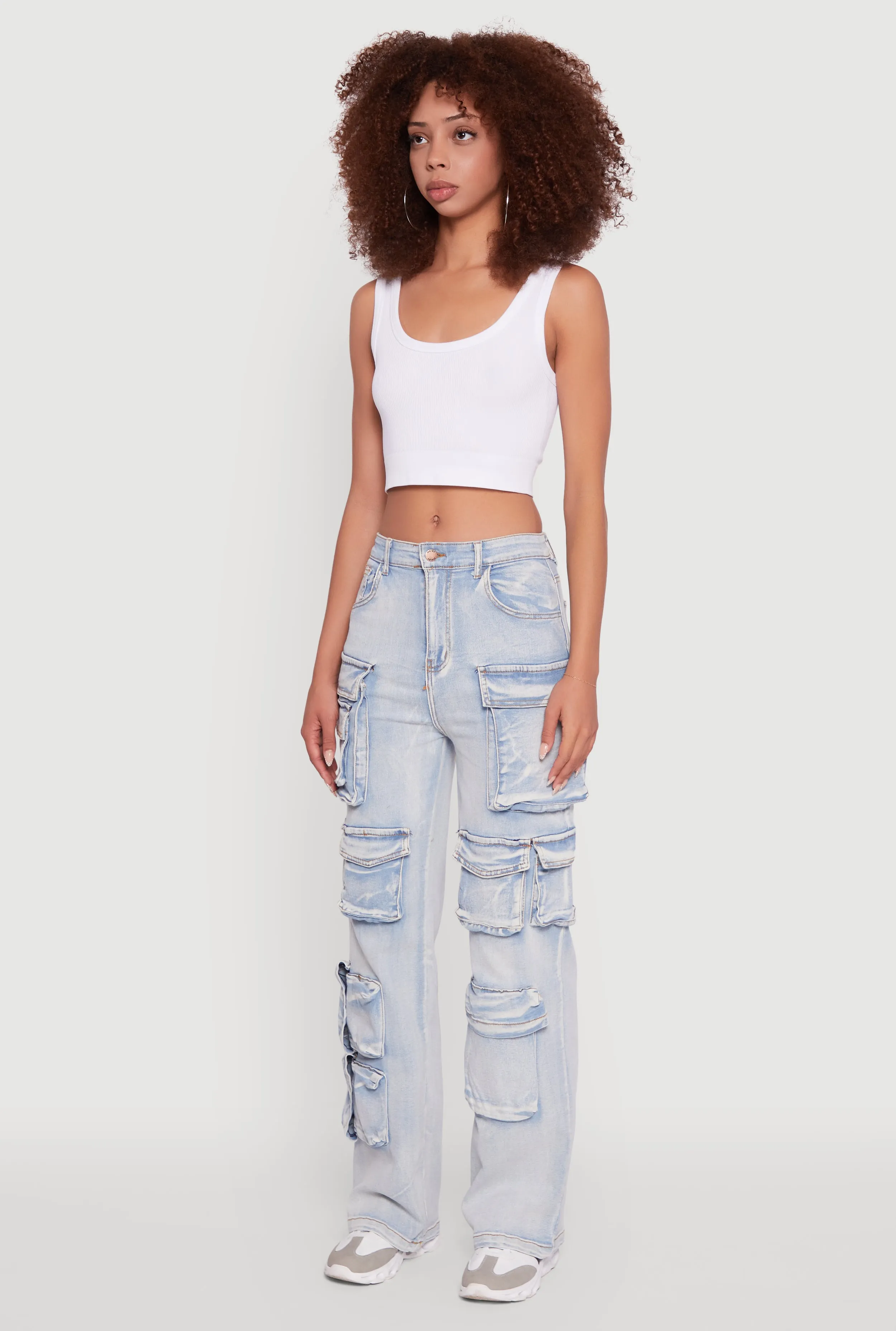 Traveler Gear Stretch Creative Look Mineral Wash High Waisted Straight Leg Utility Jeans