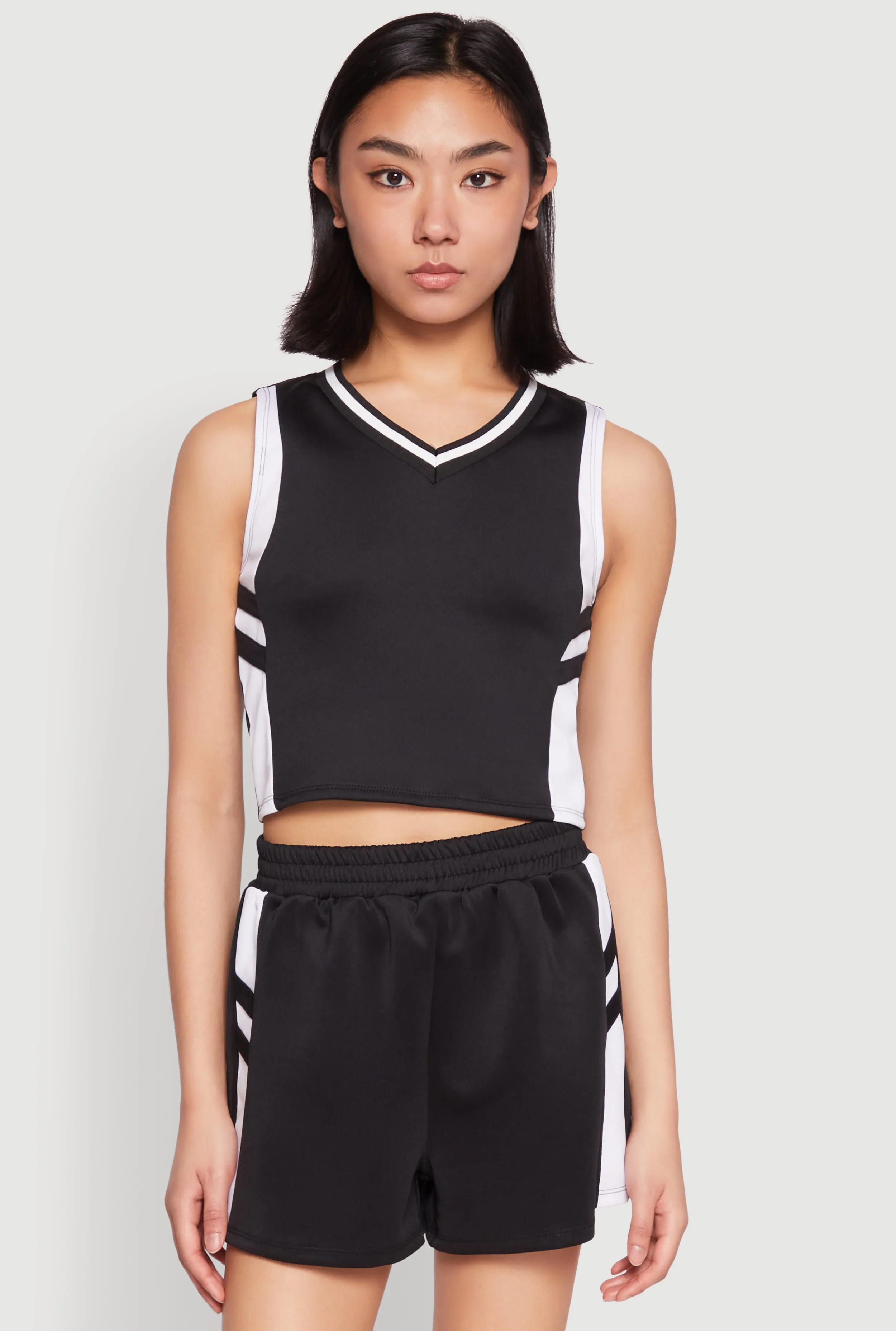 Varsity Stripe Contrast Trim Cropped Tank Top Non Restrictive Cuffs breath easy