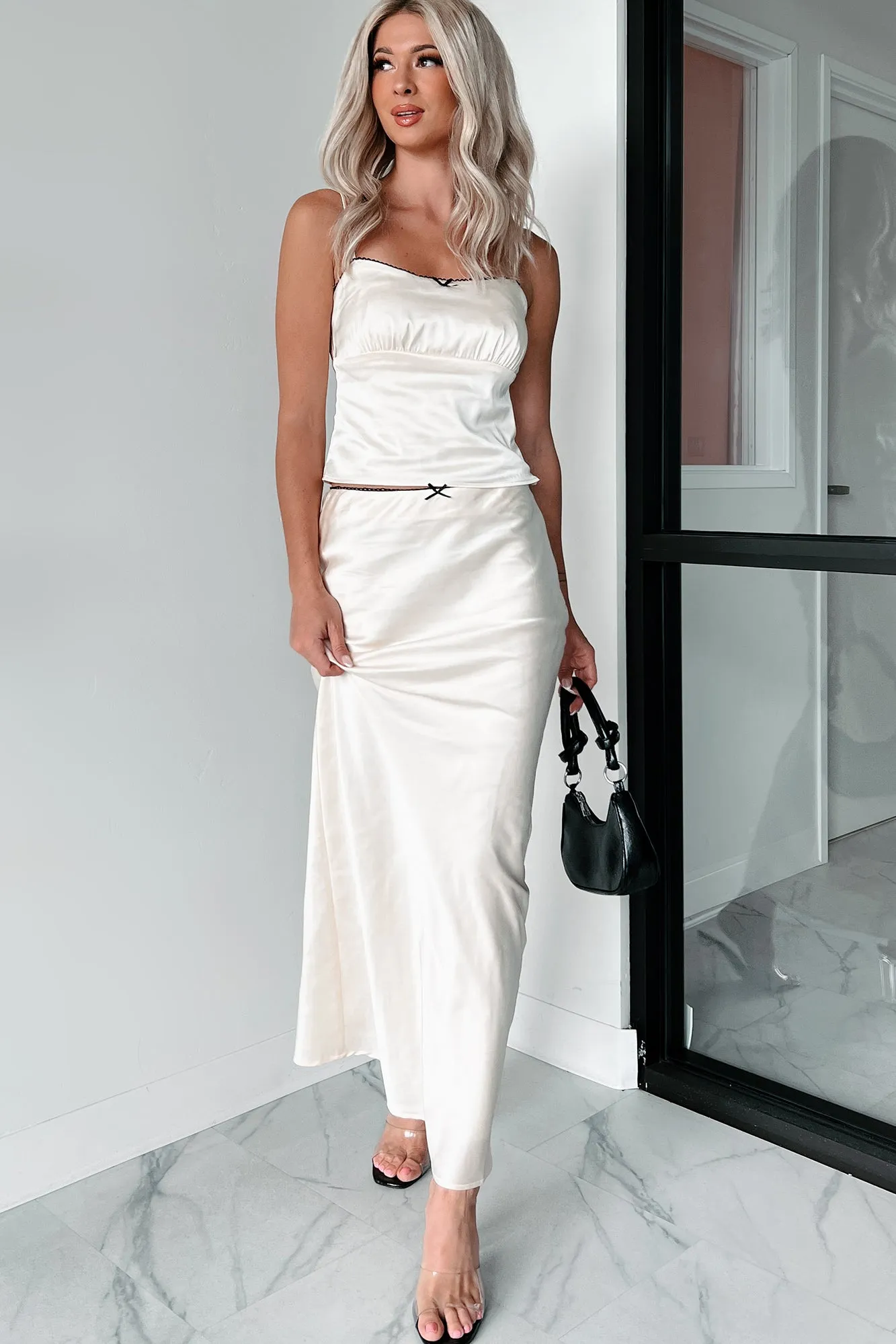 Always Delightful Satin Skirt (Cream) Clean Cut