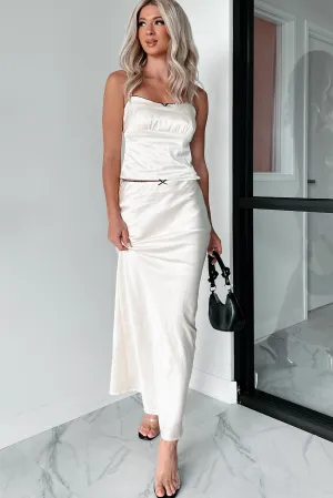 Always Delightful Satin Skirt (Cream) Office Appropriate