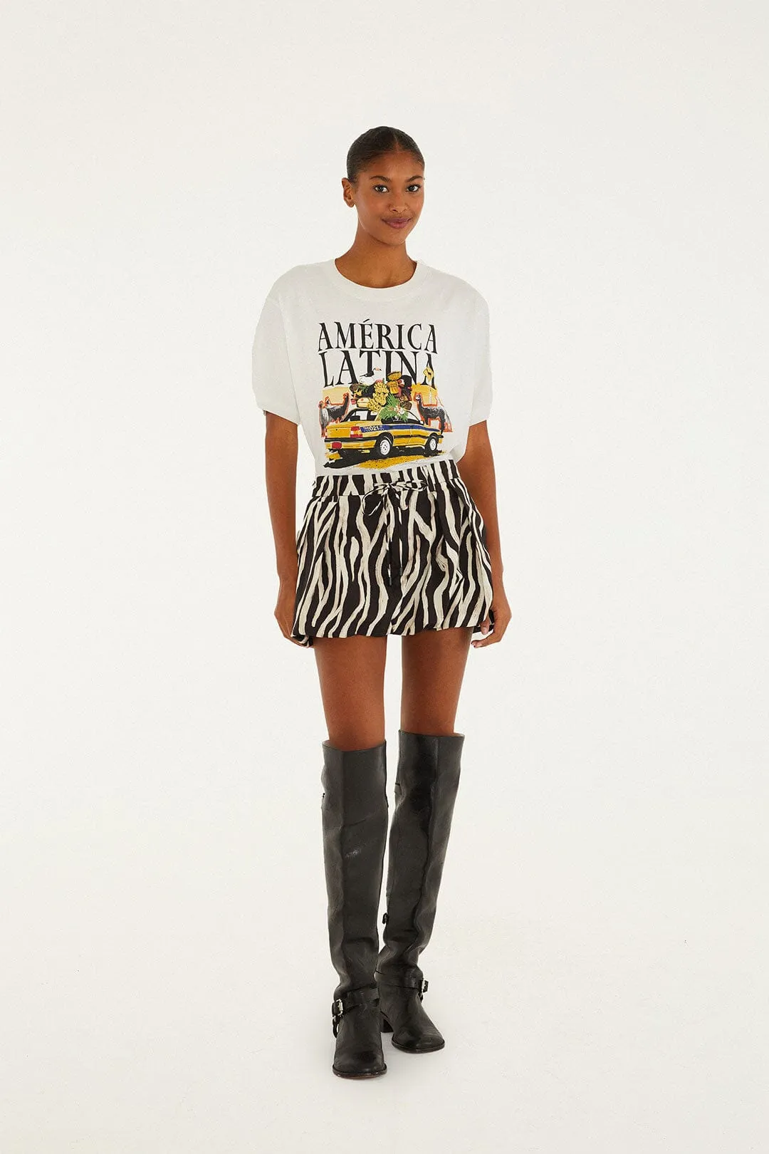 Easy Comfort Flexible Knit Black Tropical Zebra Organic Cotton Mini Skirt