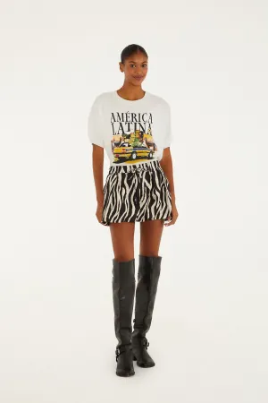 Easy Comfort Flexible Knit Black Tropical Zebra Organic Cotton Mini Skirt