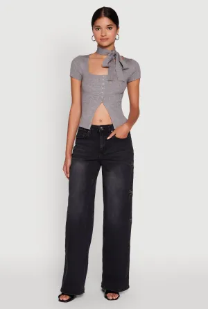 Artist Vibe Work Meeting Casual Casual Street Madden Girl Mineral Wash Embroidered Bow Side Jeans