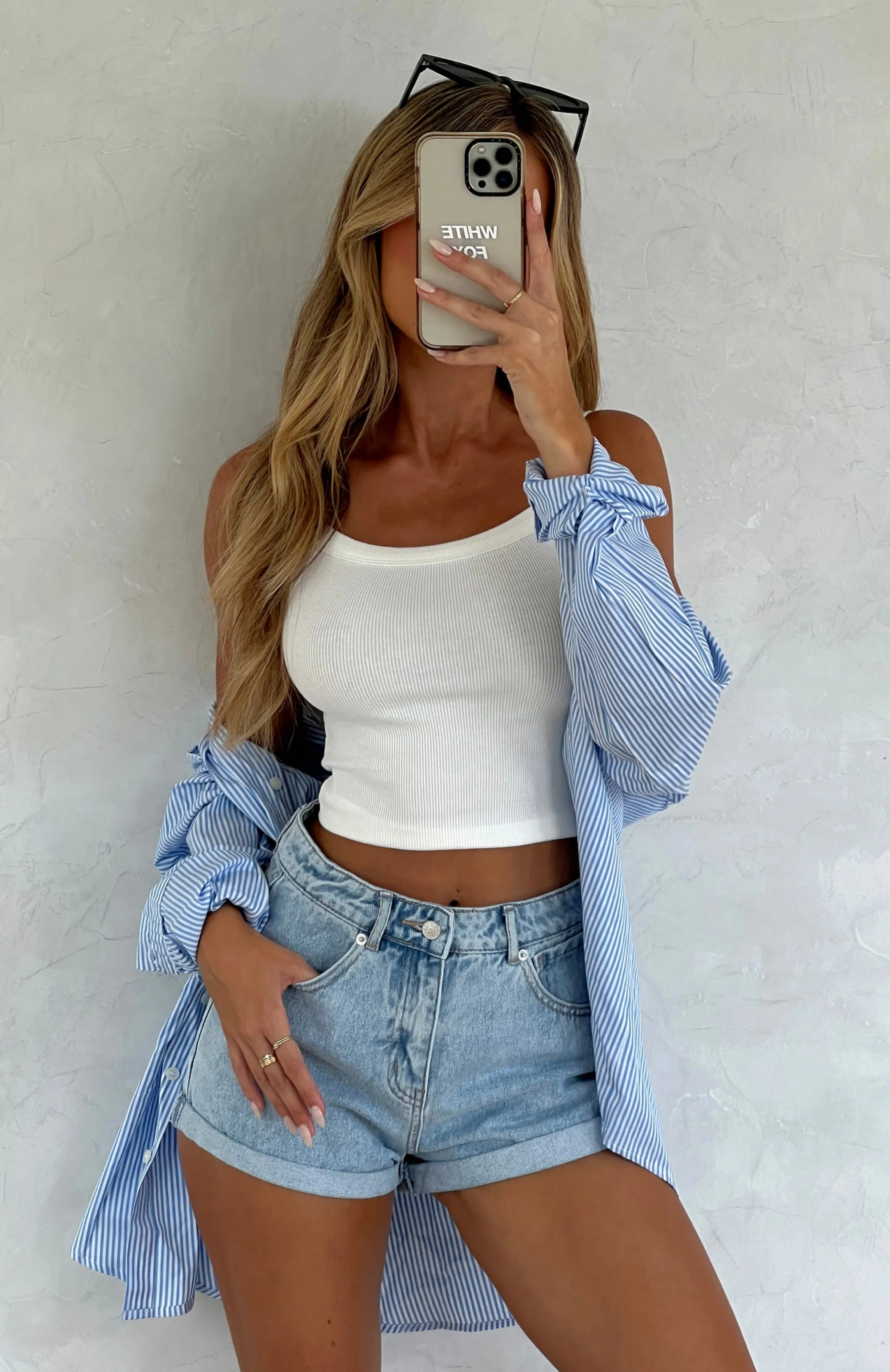 Missin' Something Denim Shorts Powder Blue Wash Stain Repellent Treatment