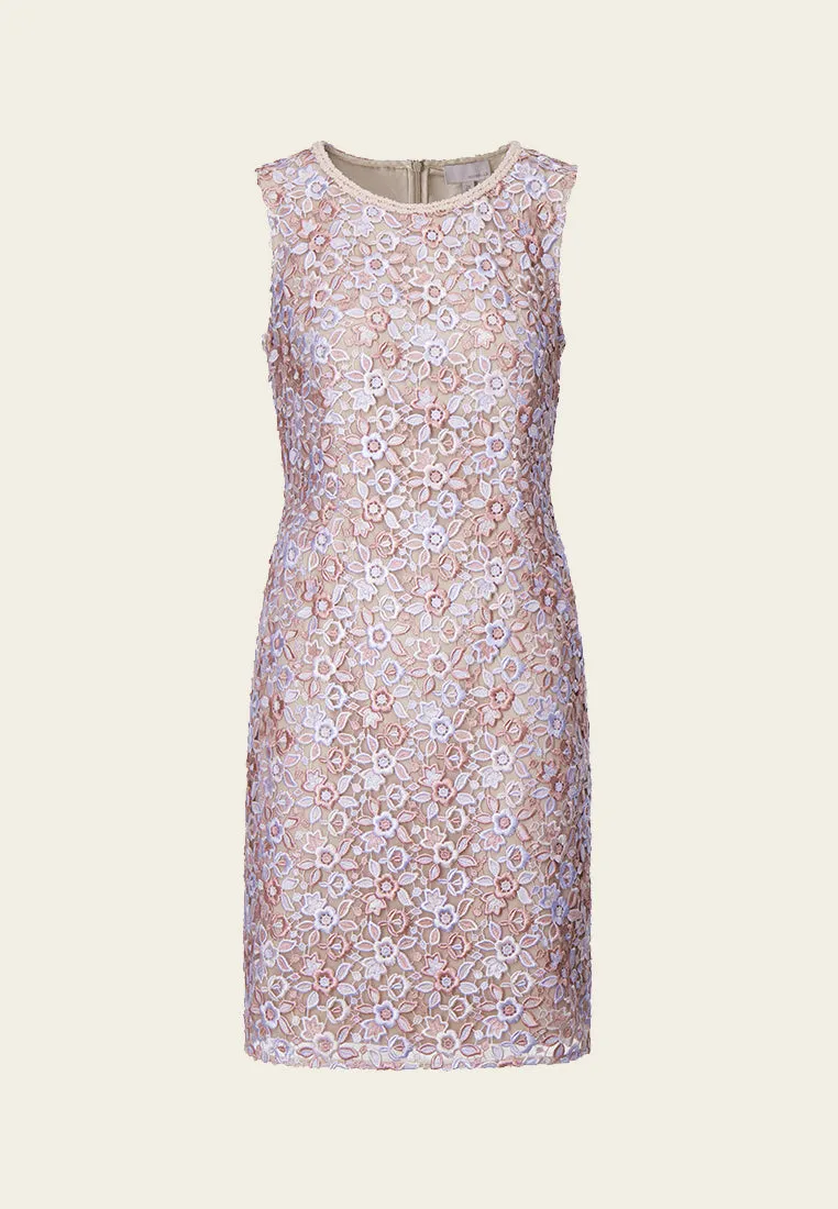Pink Lace Sleeveless Midi Dress 4Way Stretch Stretchable Fabric
