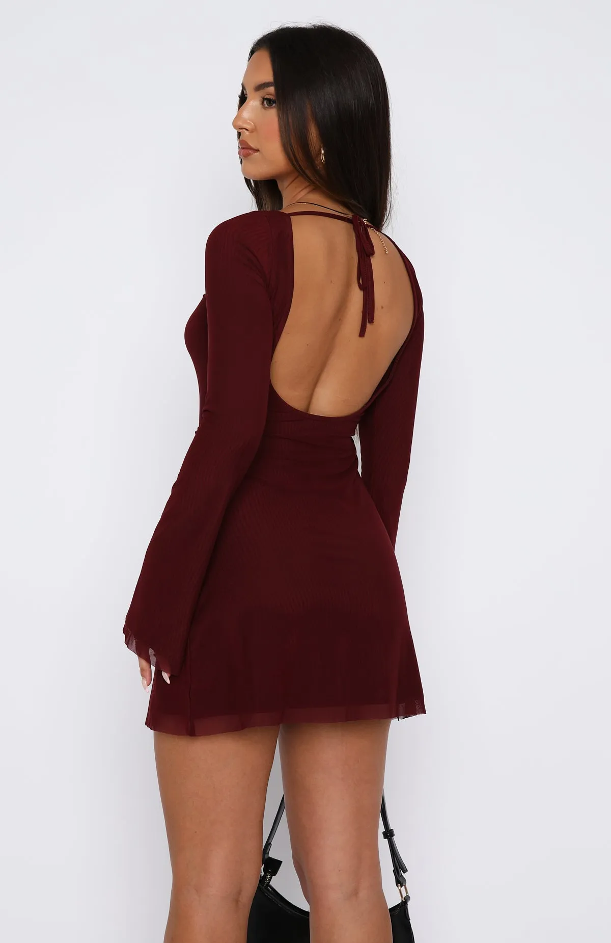 Lightweight Material Excuse Me Miss Long Sleeve Mini Dress Wine