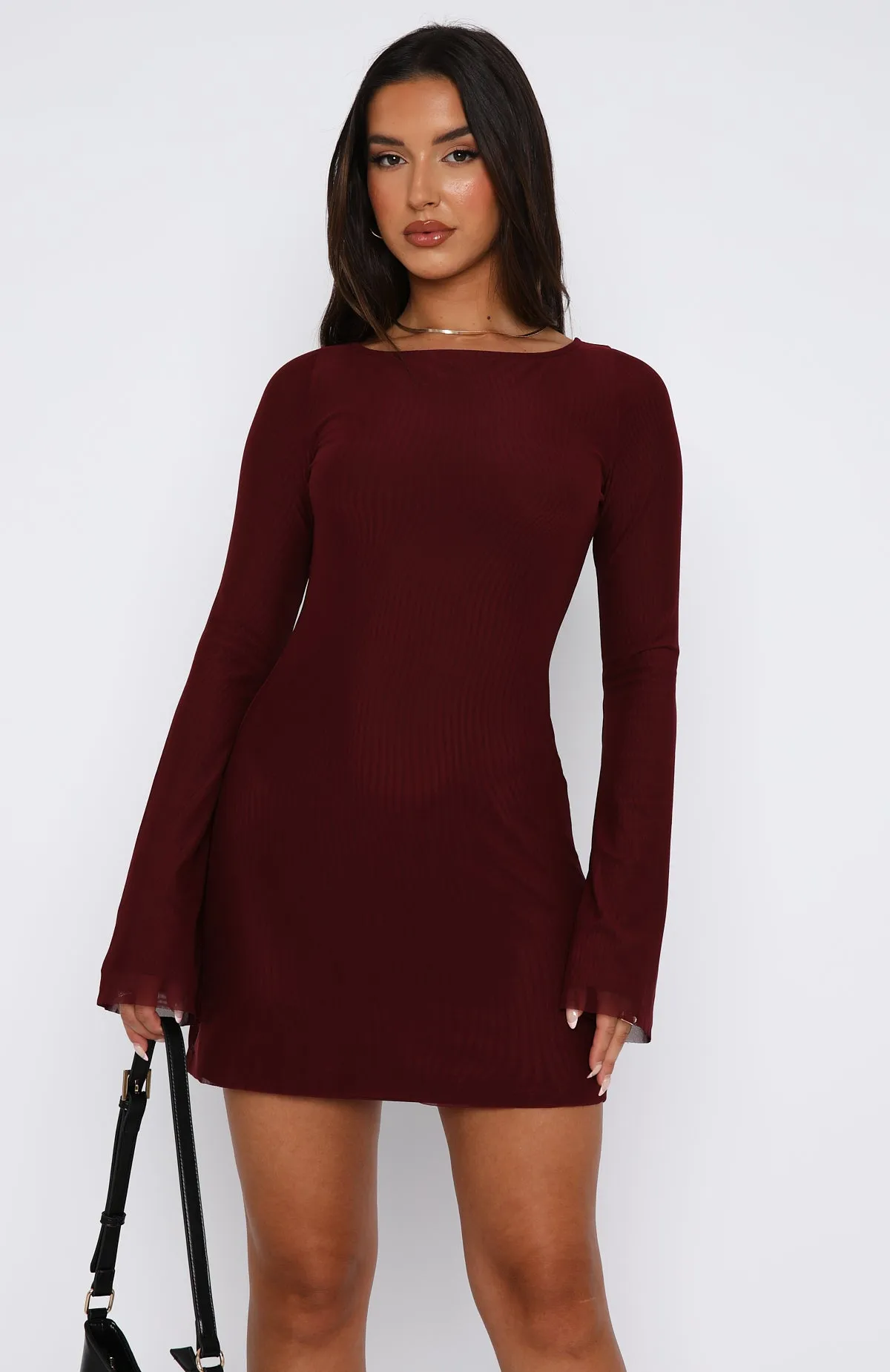 Rain Fit Excuse Me Miss Long Sleeve Mini Dress Wine