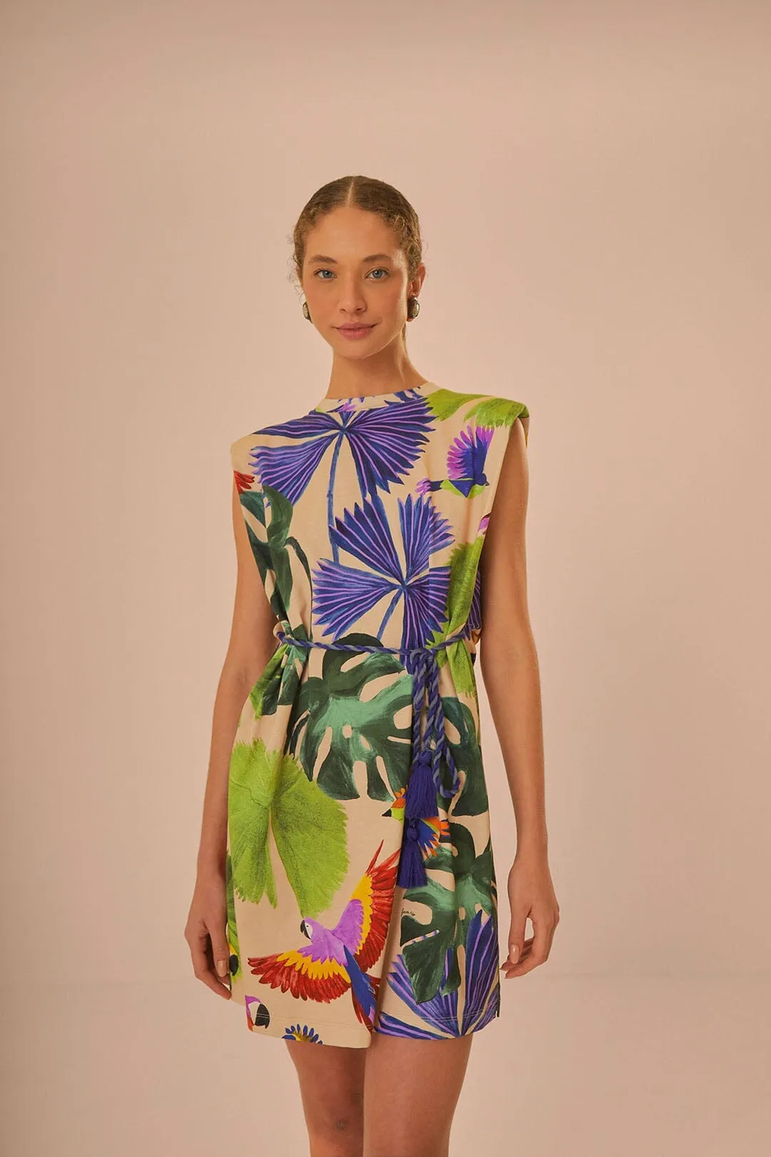 Sand Macaw Jungle Organic Cotton T-Shirt Dress FlexibleJointConstruction