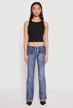 Madden Girl Belted Front Boot Cut Jeans Premium Outdoor Enthusiast Morning Stroll Outdoor Adventure Date Night