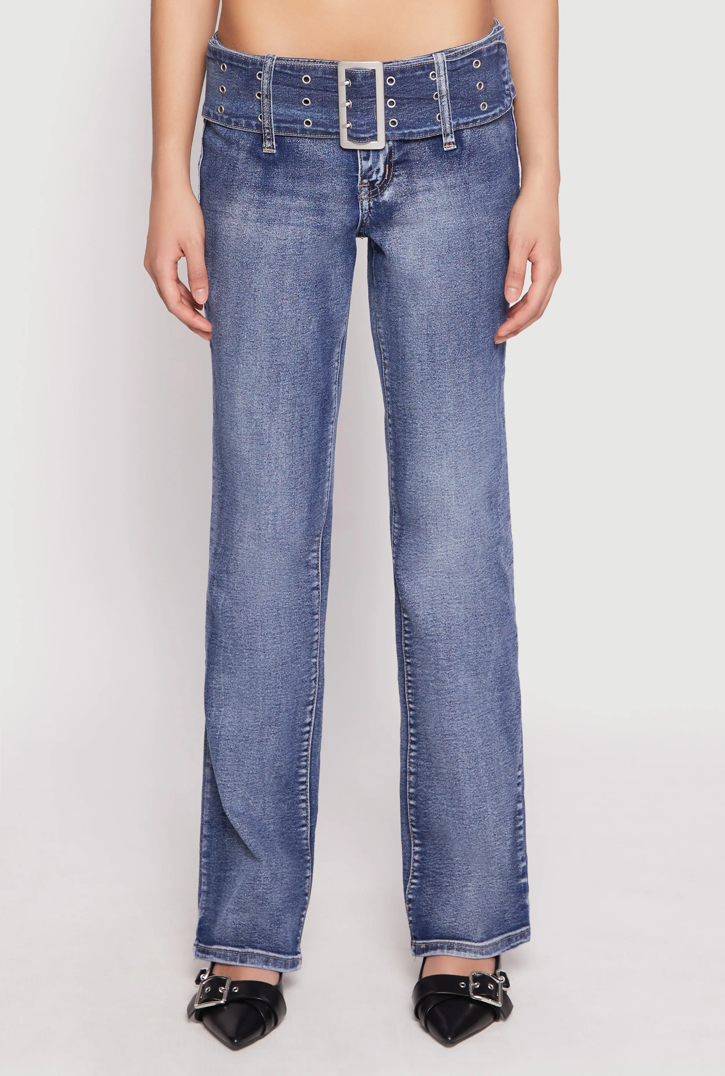 Neutral Vibrant Chill Outfit Madden Girl Belted Front Boot Cut Jeans