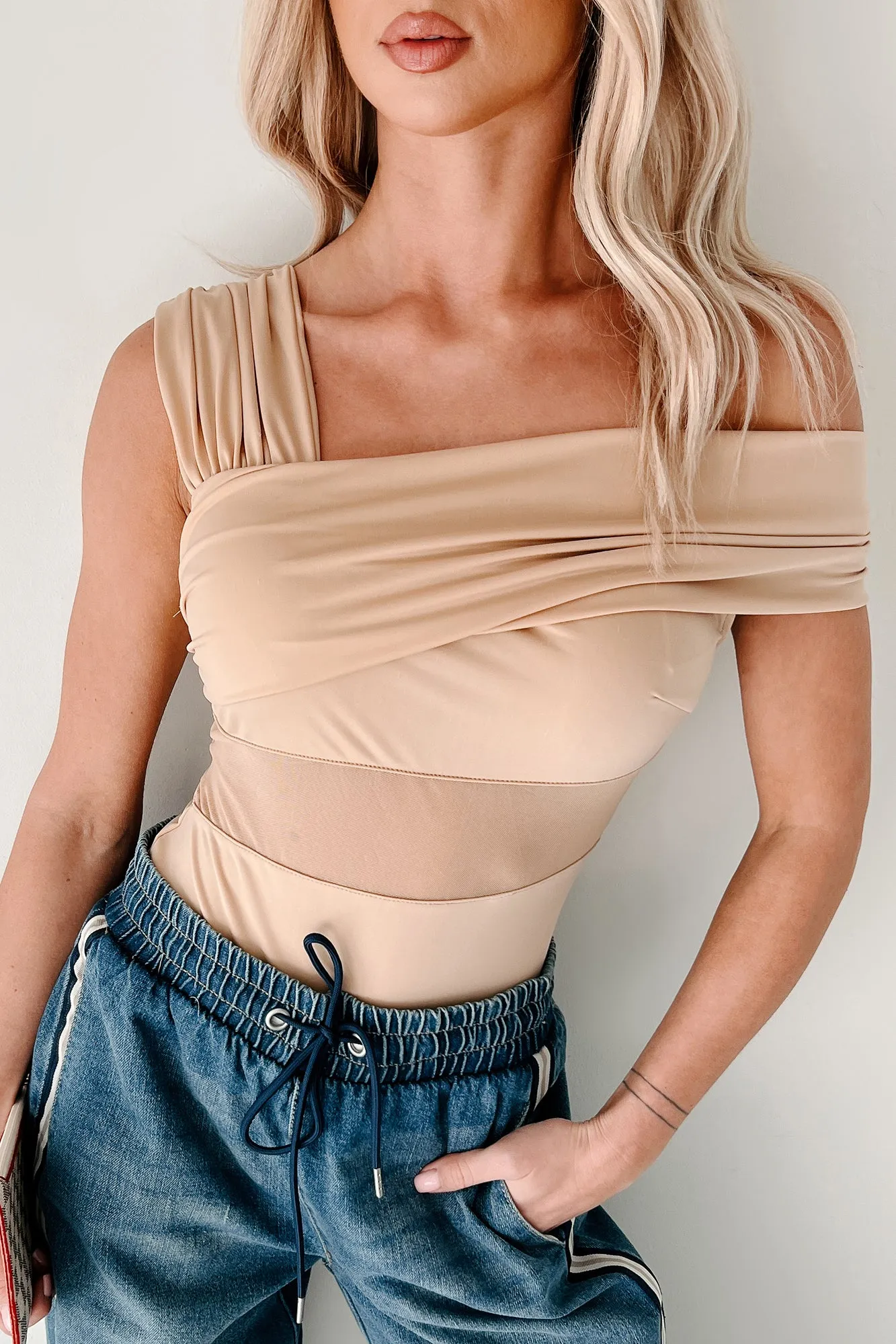 Basic Running Heartfelt Moments Asymmetric Bodysuit (Nude)