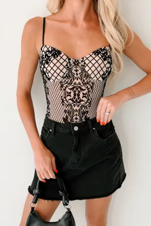 Looking At Me Velvet Mesh Bodysuit (Nude/Black) Eco Singer Soft New