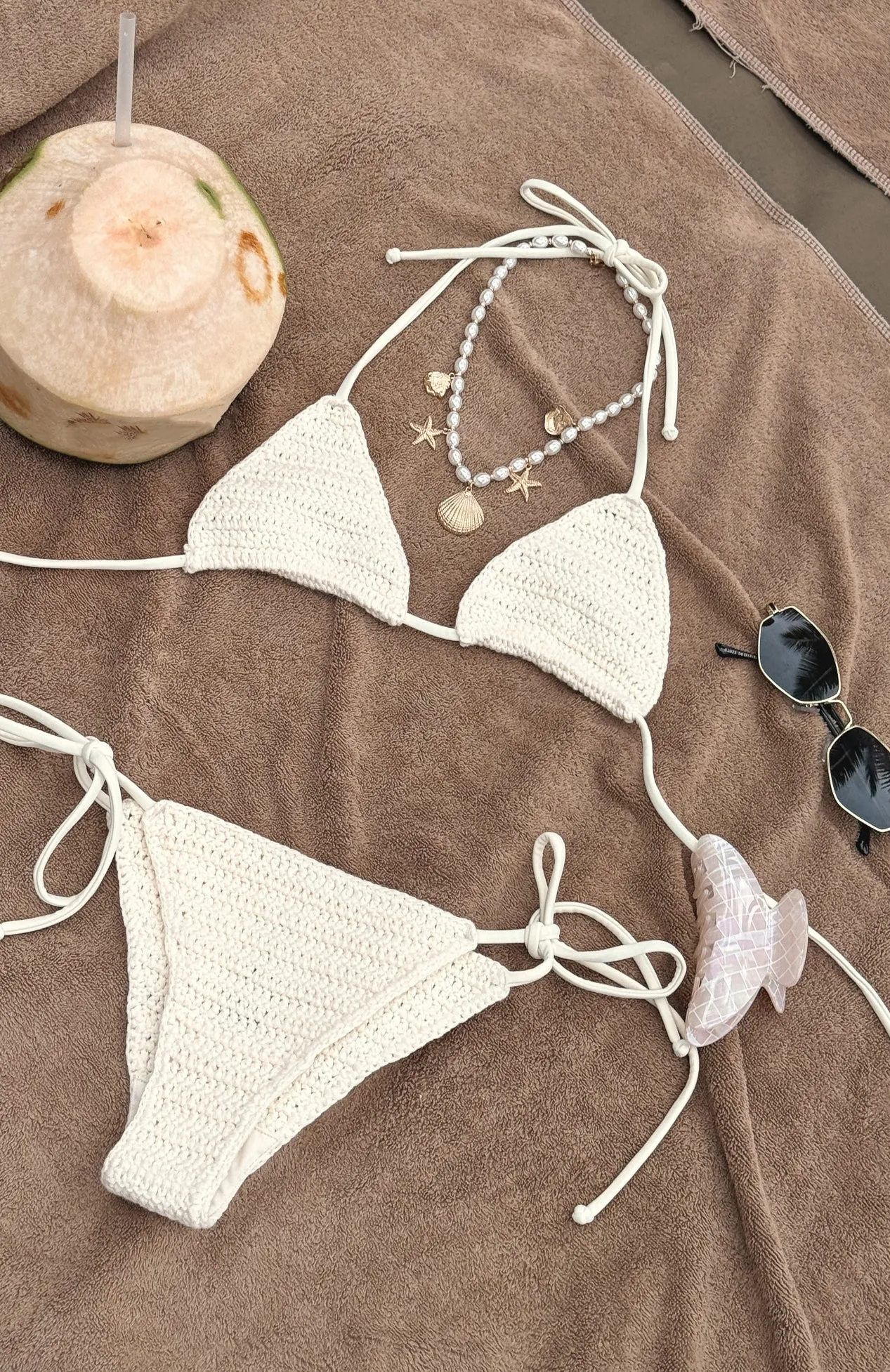 FlexibleMaterial Kings Beach Crochet Bikini Top Cream