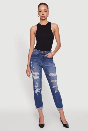 Organic Cotton Straight Cut WAX Distressed Boyfriend Jeans
