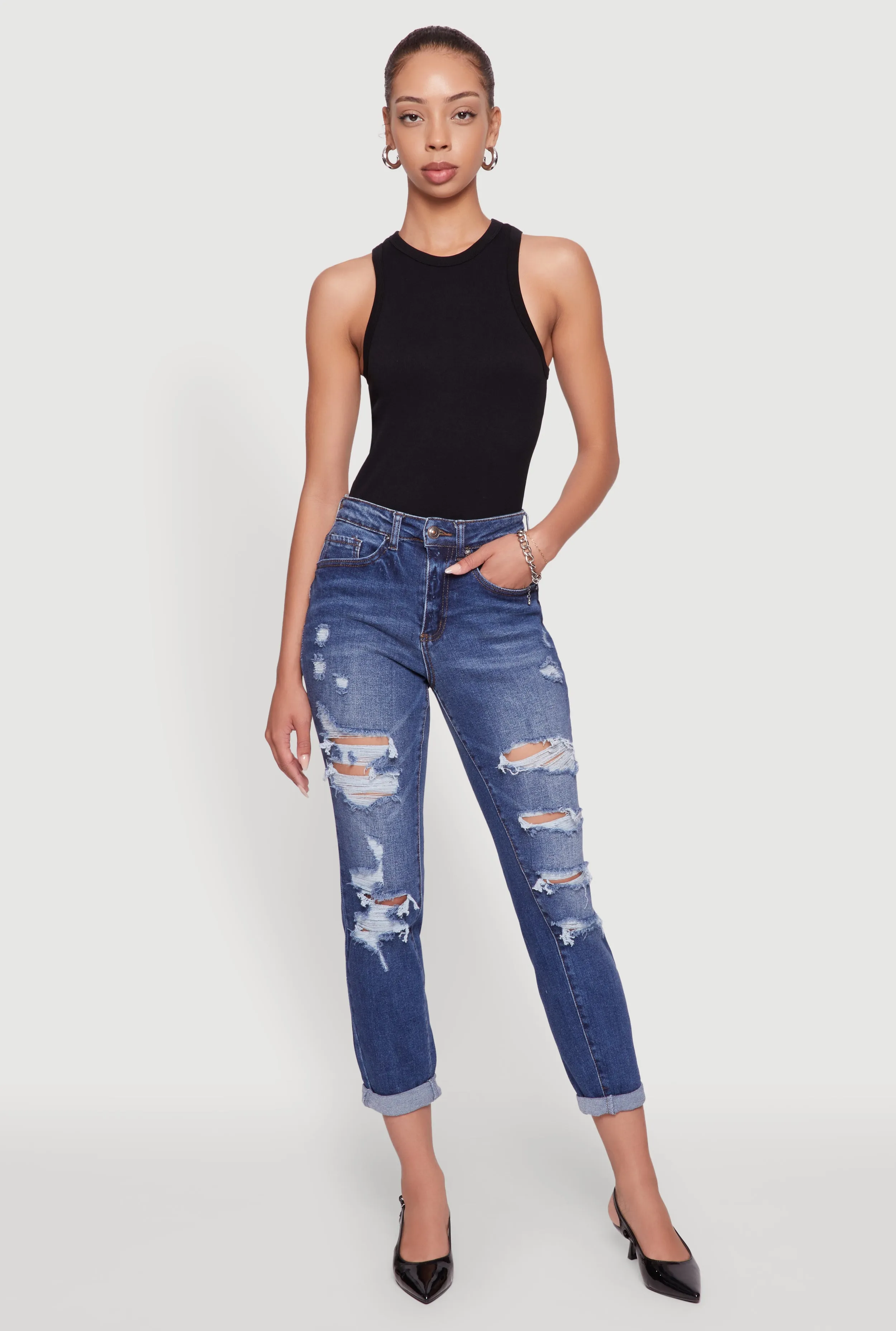 Organic Cotton Straight Cut WAX Distressed Boyfriend Jeans