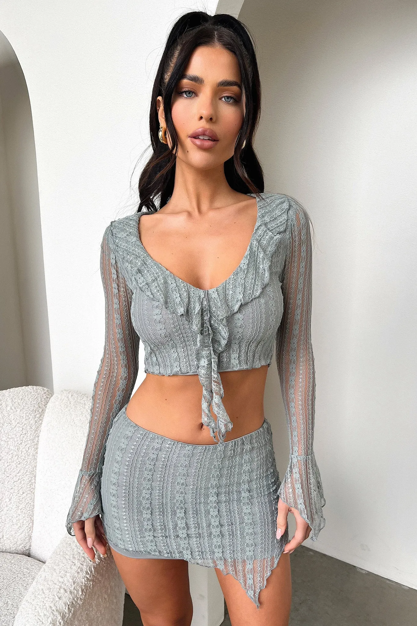 Stretchy Vegan Material Aperol Skirt - Grey