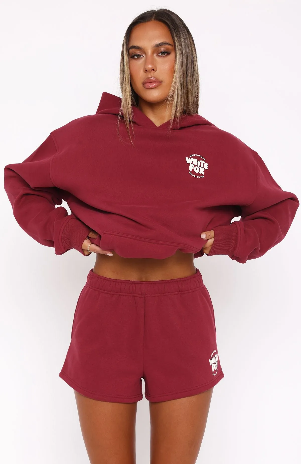 Moisture wicking kids With Love For You Lounge Shorts Burgundy