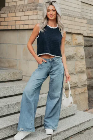 Jillian High Rise Wide Leg Mica Denim Jeans (Le Bleu) Permanent Crease Retention