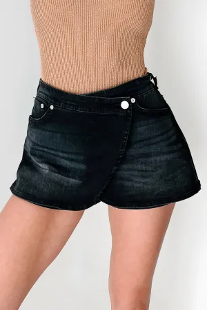 Modern Luxe Got This In The Bag Wrap Denim Mini Skort (Black)