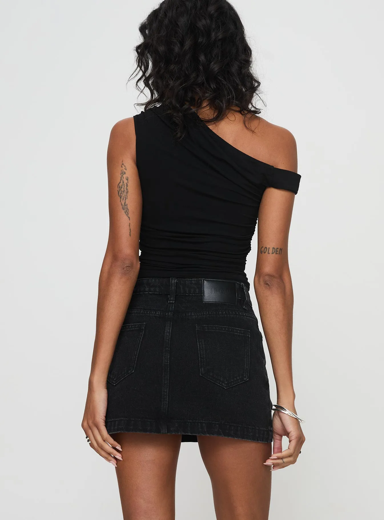 Nickei Denim Mini Skirt Washed Black Classic Comfort