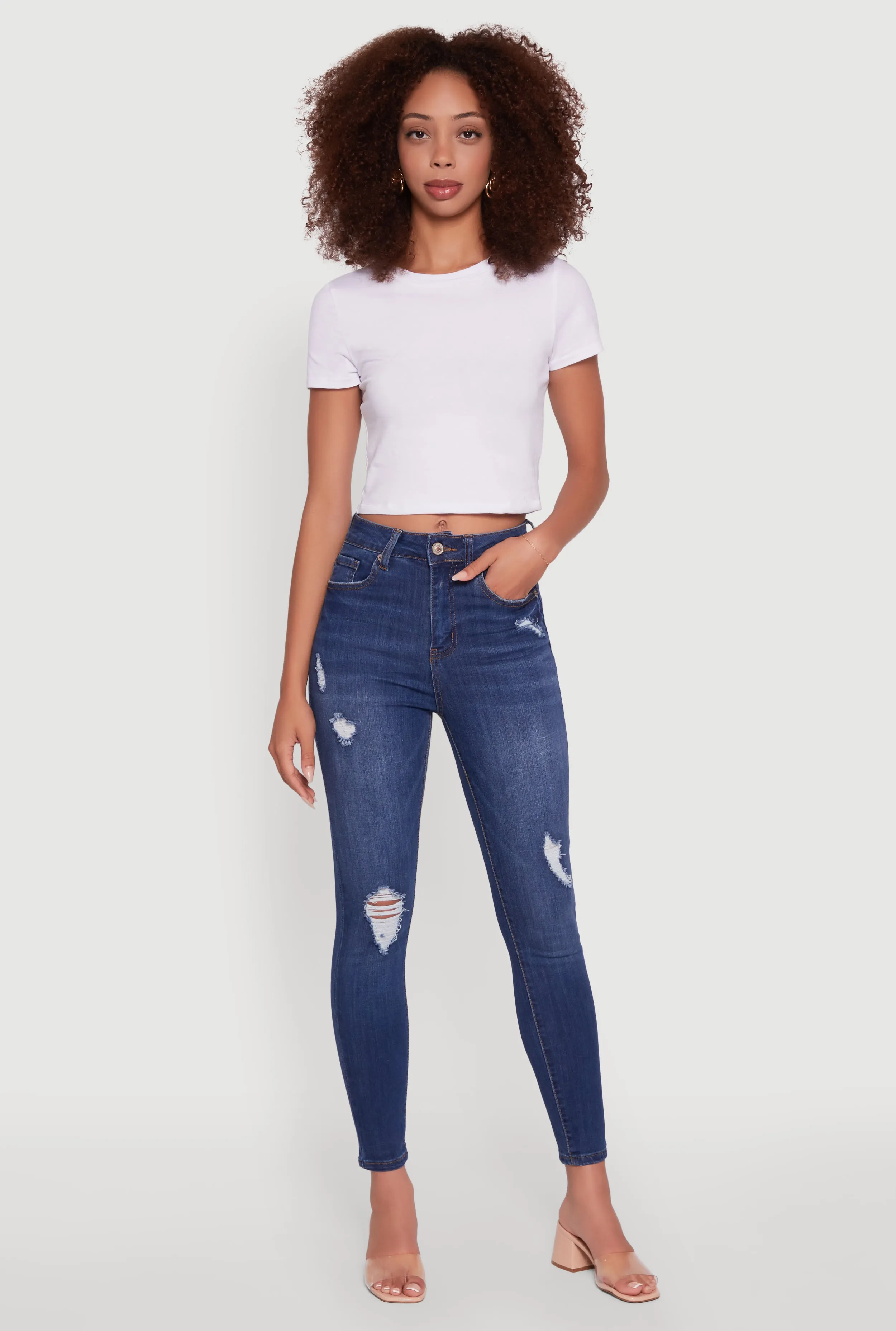 Date Night Casual Friday WAX High Waisted Distressed Stretch Skinny Jeans