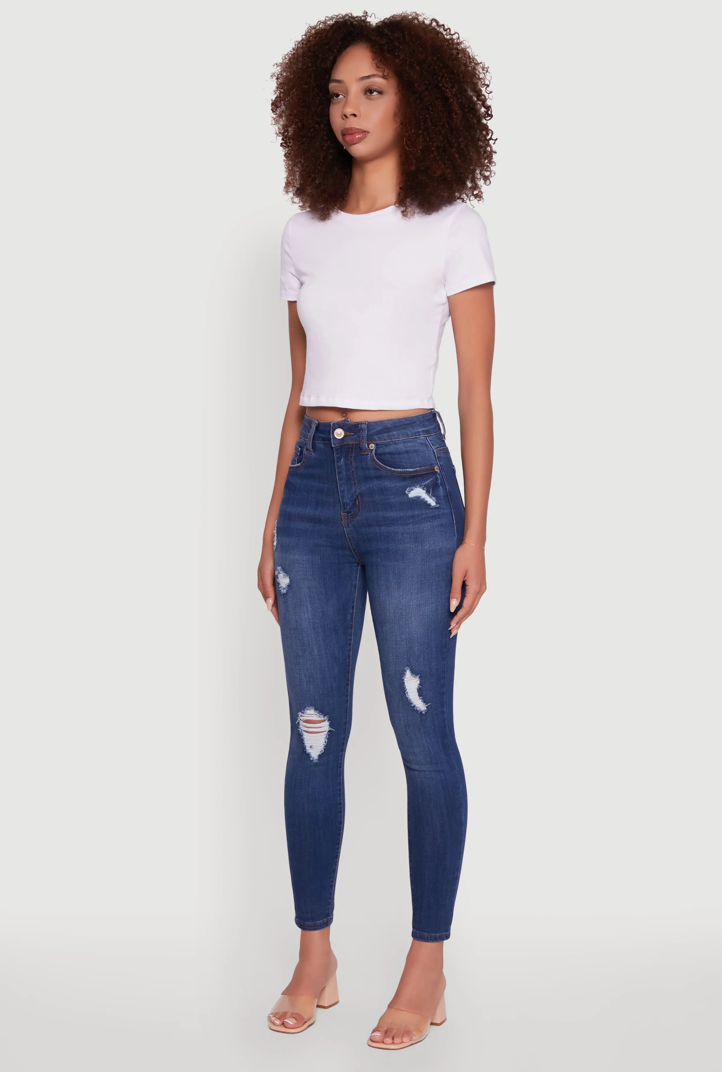 WAX High Waisted Distressed Stretch Skinny Jeans All Season