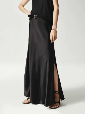 Side Slit Satin Maxi Skirt Visual Outfit