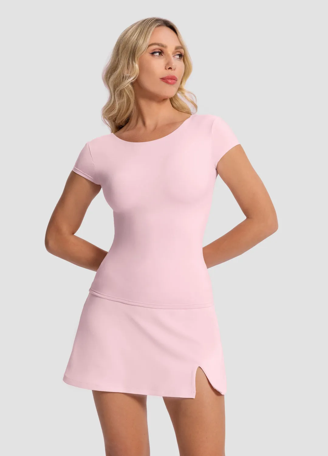 Natural Fiber Blend Trendy Look Open-Back T-Shirt