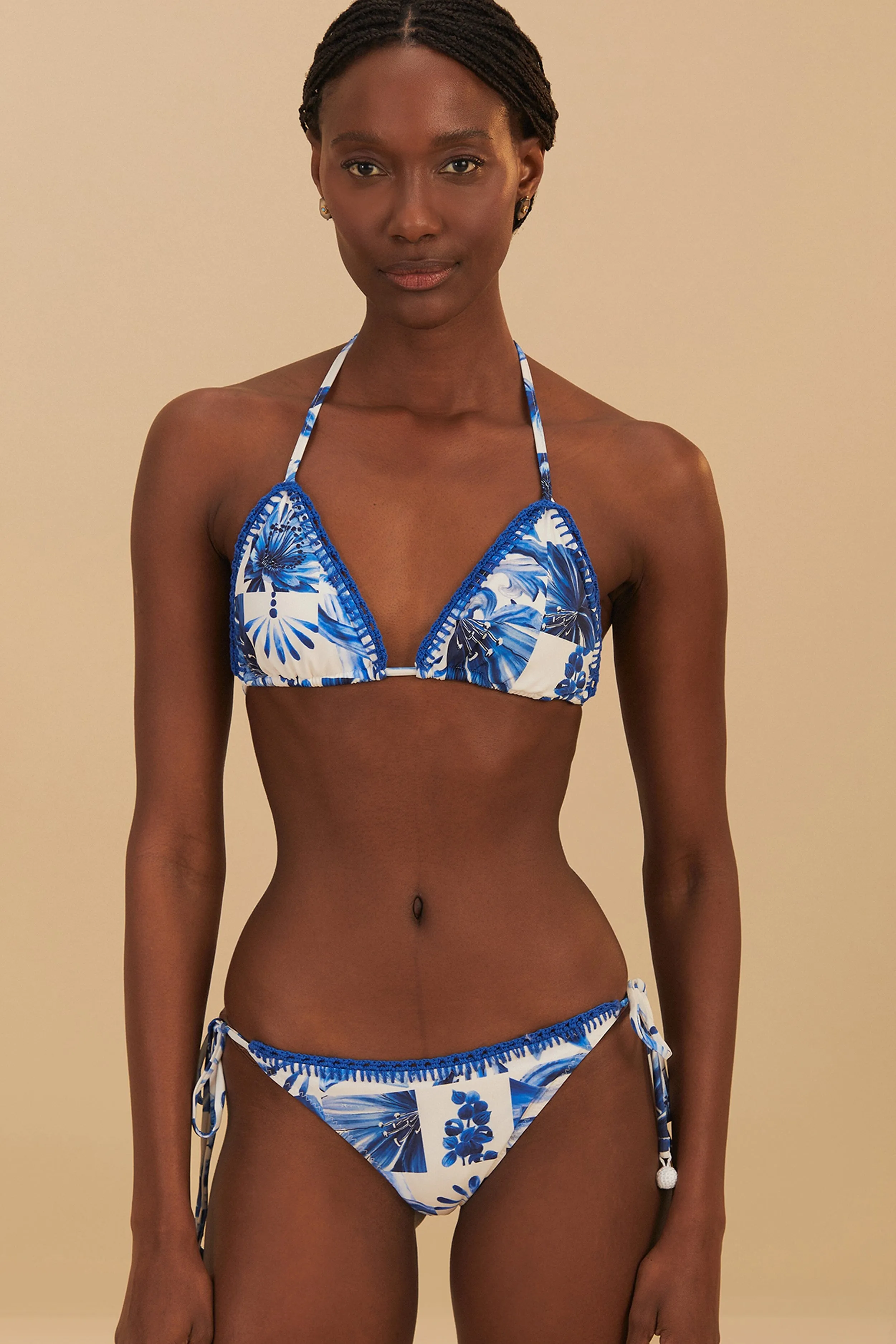 Winter Fit Off-White Garden Tiles Triangle Bikini Top