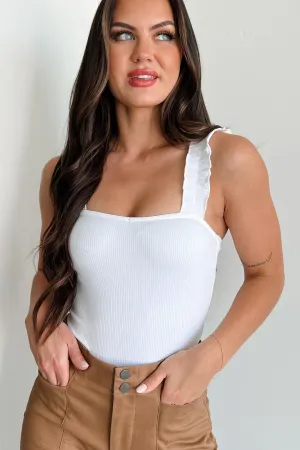 Trusting My Intuition Ribbed Ruffle Strap Bodysuit (White) Training Picnic Yoga Relaxed