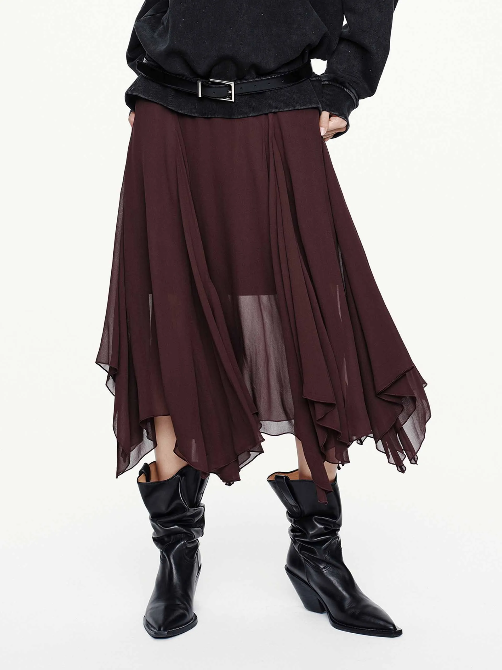 Clean Outfit Asymmetrical Hem Flowy Skirt