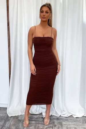 Timeless Glow Zena Mesh Full Length Dress - Brown