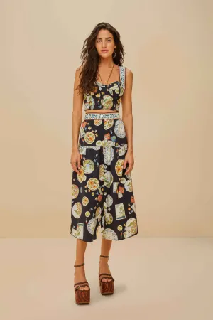 Road Trip Black Trip Souvenir Organic Cotton Midi Skirt