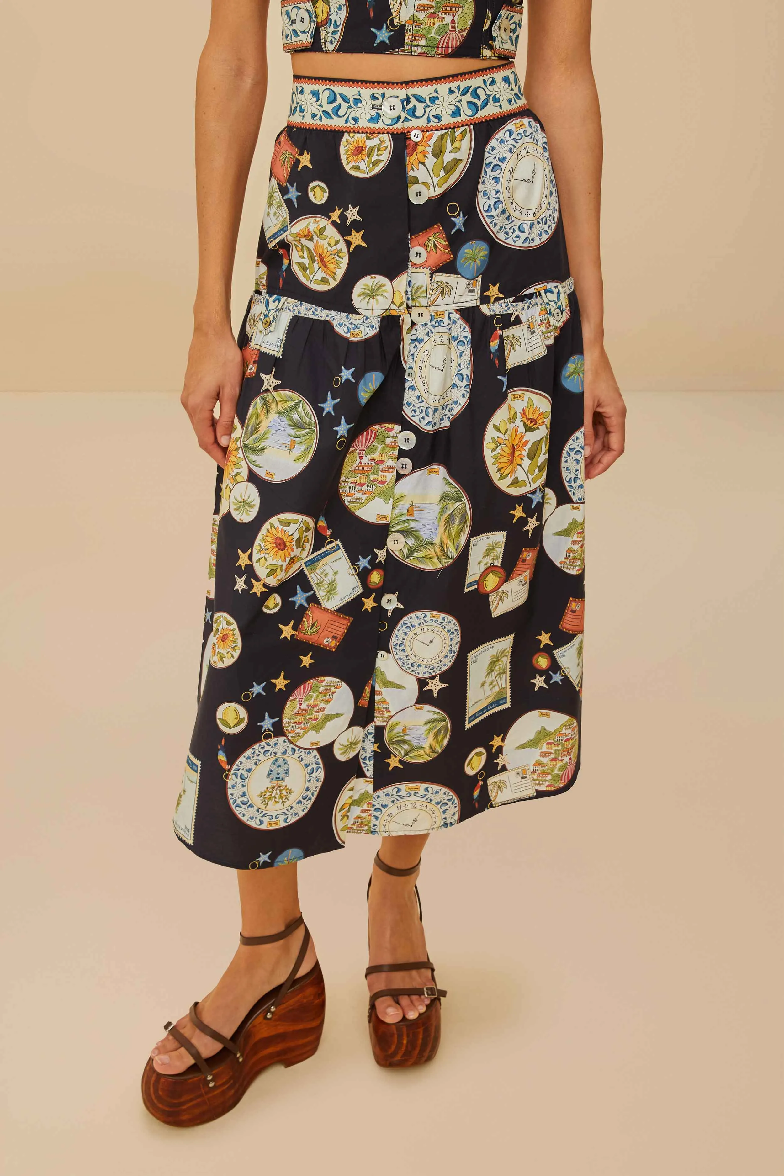 Black Trip Souvenir Organic Cotton Midi Skirt Outfit Display
