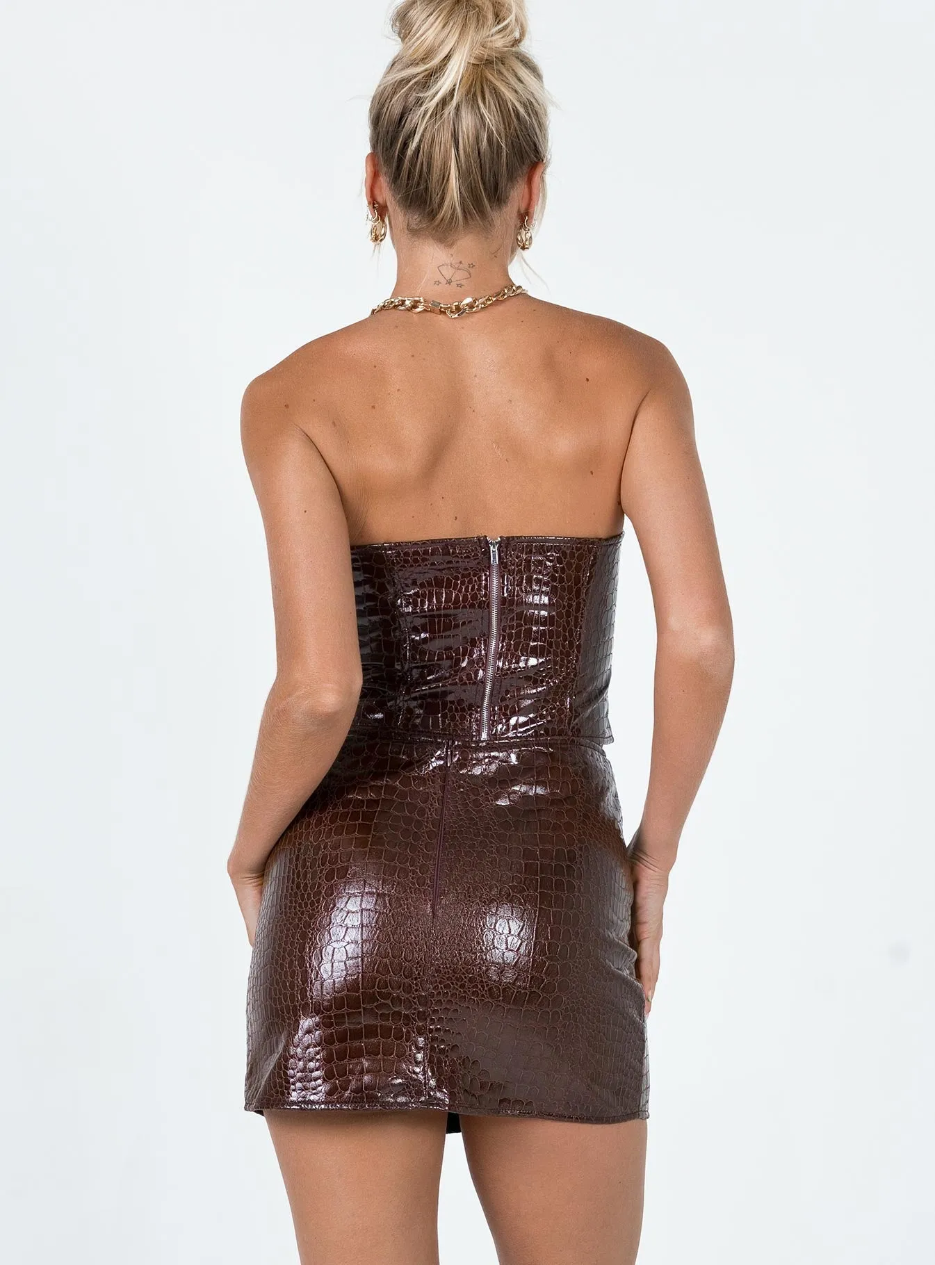 Motel Wren Skirt Croc PU Dark Brown Seasonal Must Have Street Attire