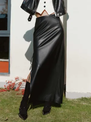 Side Slit PU Leather Skirt Animal Print